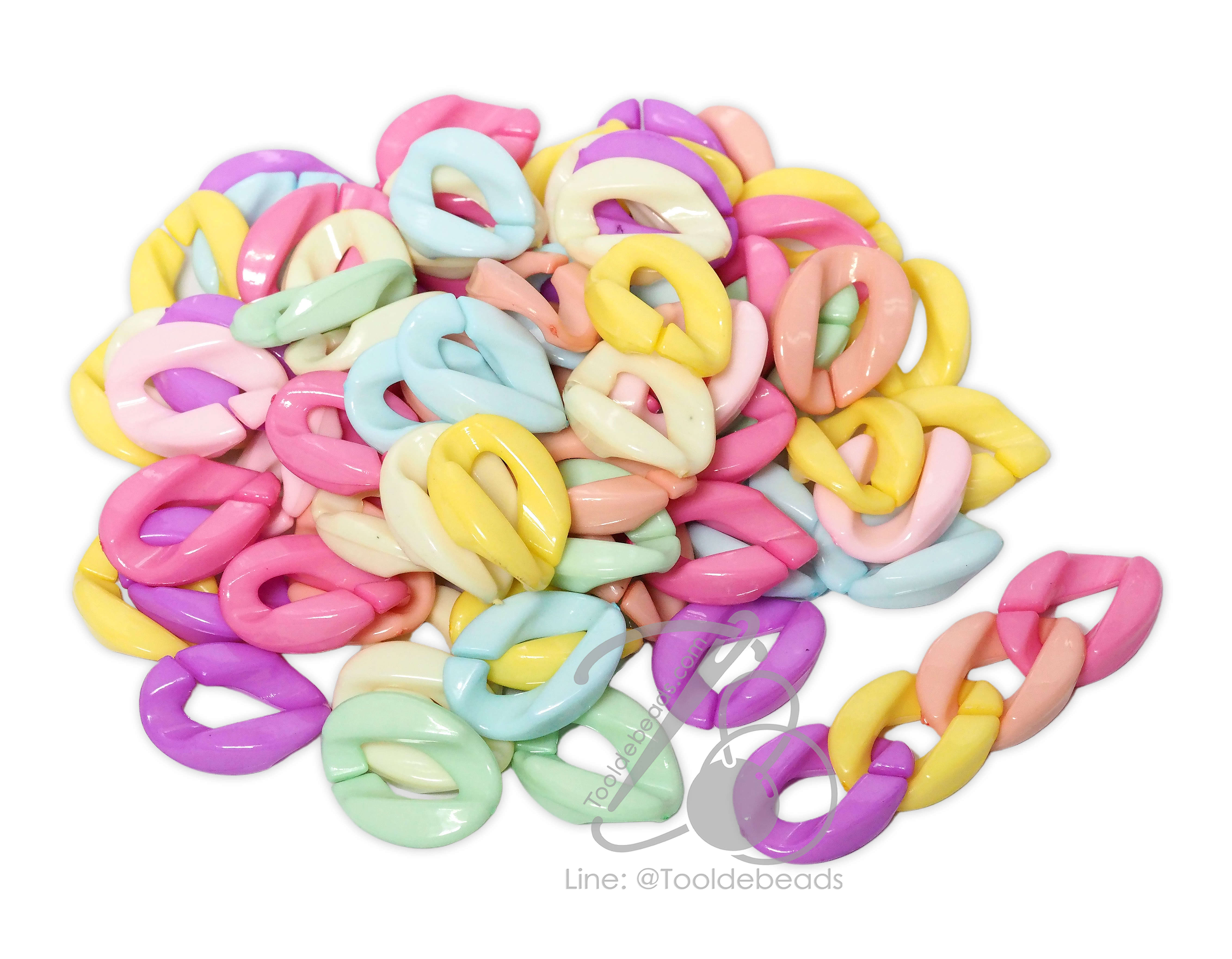 ลูกปัดอะคริลิค 25มม. ลายโซ่ต่อ คละสีหวาน (100 กรัม) SKU-17560