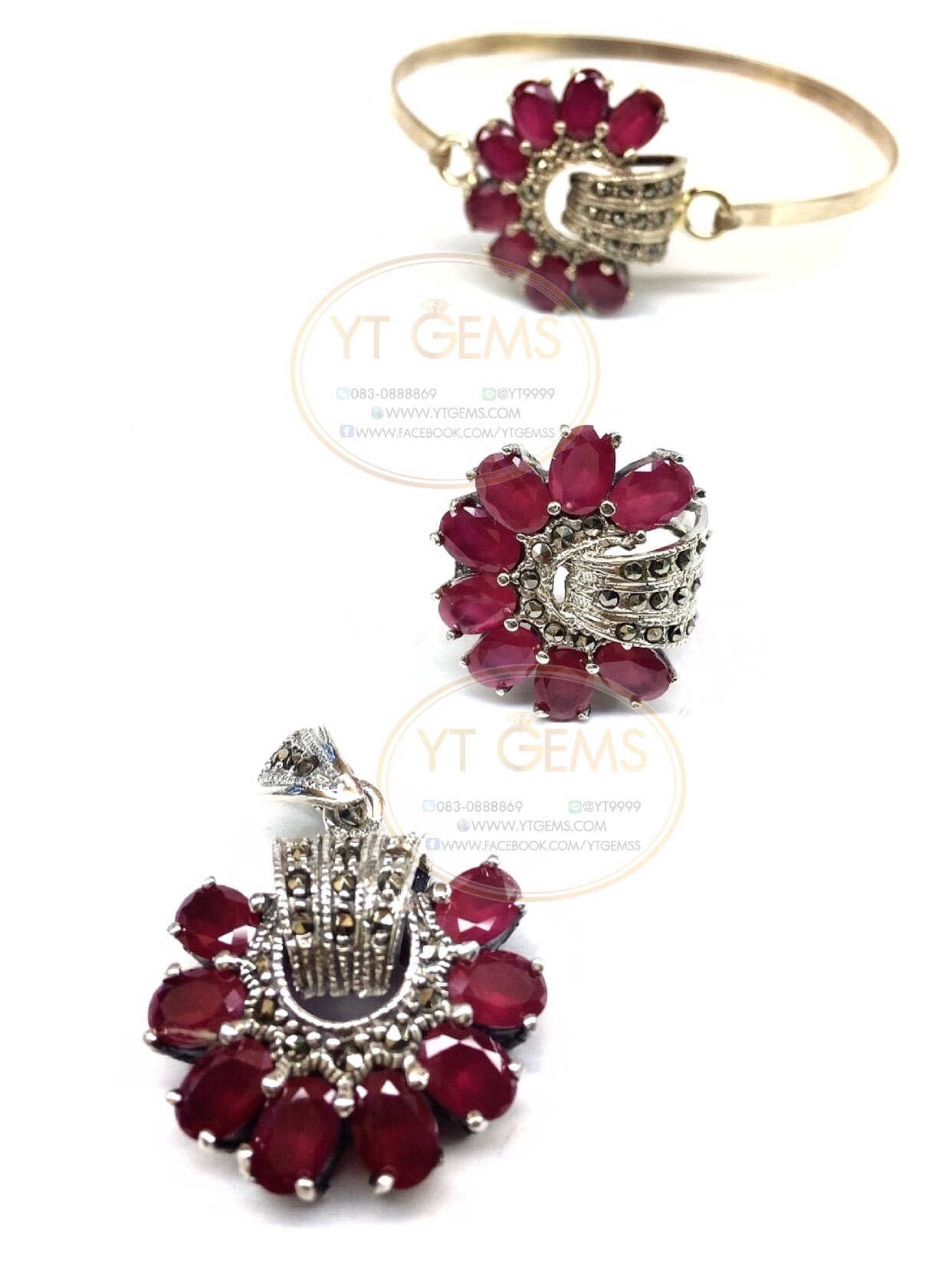 แหวนทับทิม แหวนเงินแท้92.5% รมดำ พลอยทับทิมชาตั้ม ตกแต่งแมกกาไซต์ YTG-4547 YTGEMS