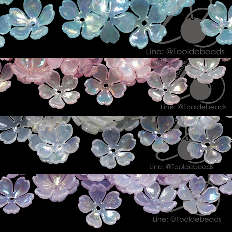 ลูกปัดพลาสติก เคลือบรุ้ง 15มม. ครอบดอกไม้ เยลลี่หวาน (500 กรัม) SKU-18161