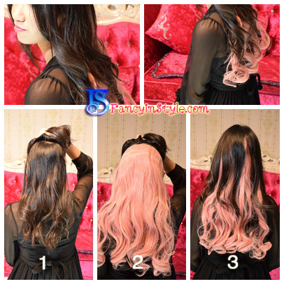 Wig/Hairpiece วิกแฮร์พีซรุ่นลอนใหญ่สีชมพู