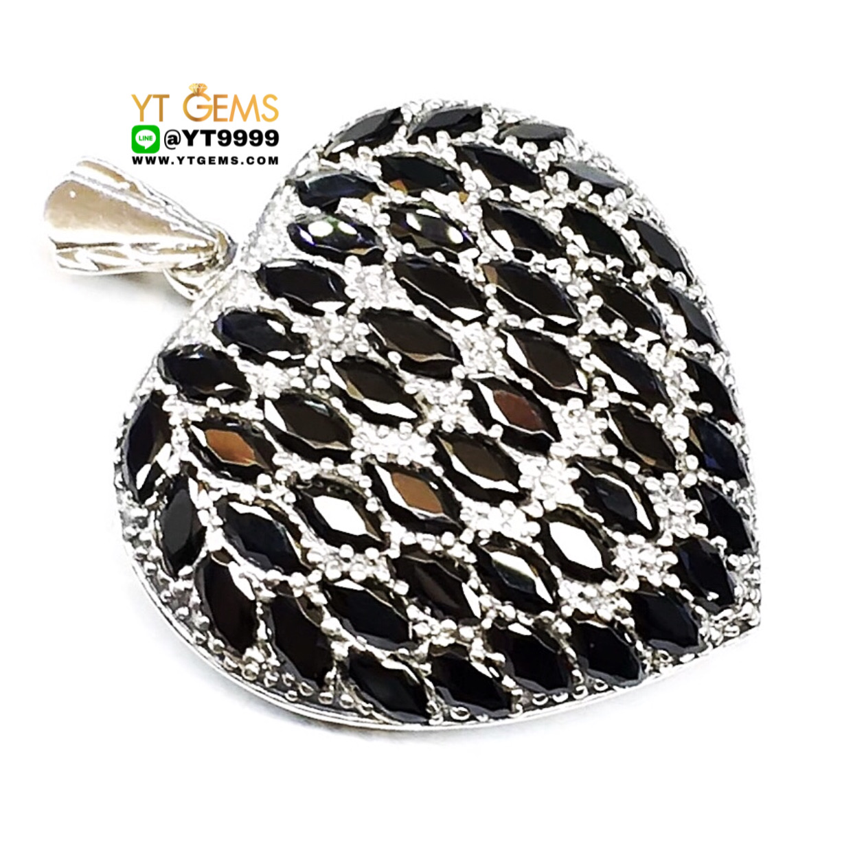 จี้หัวใจ จี้นิล จี้เงินแท้ 92.5% ประดับ พลอยนิล (cz) YTG-9212 YTGEMS