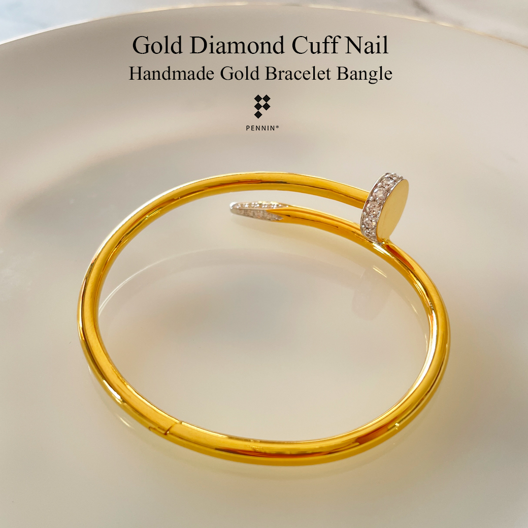 กำไลตะปูประดับเพชรน้ำ 100 เกรด Premium งานช่างทองขึ้นมือ ทองคำแท้ ใส่สวย มีออร่า