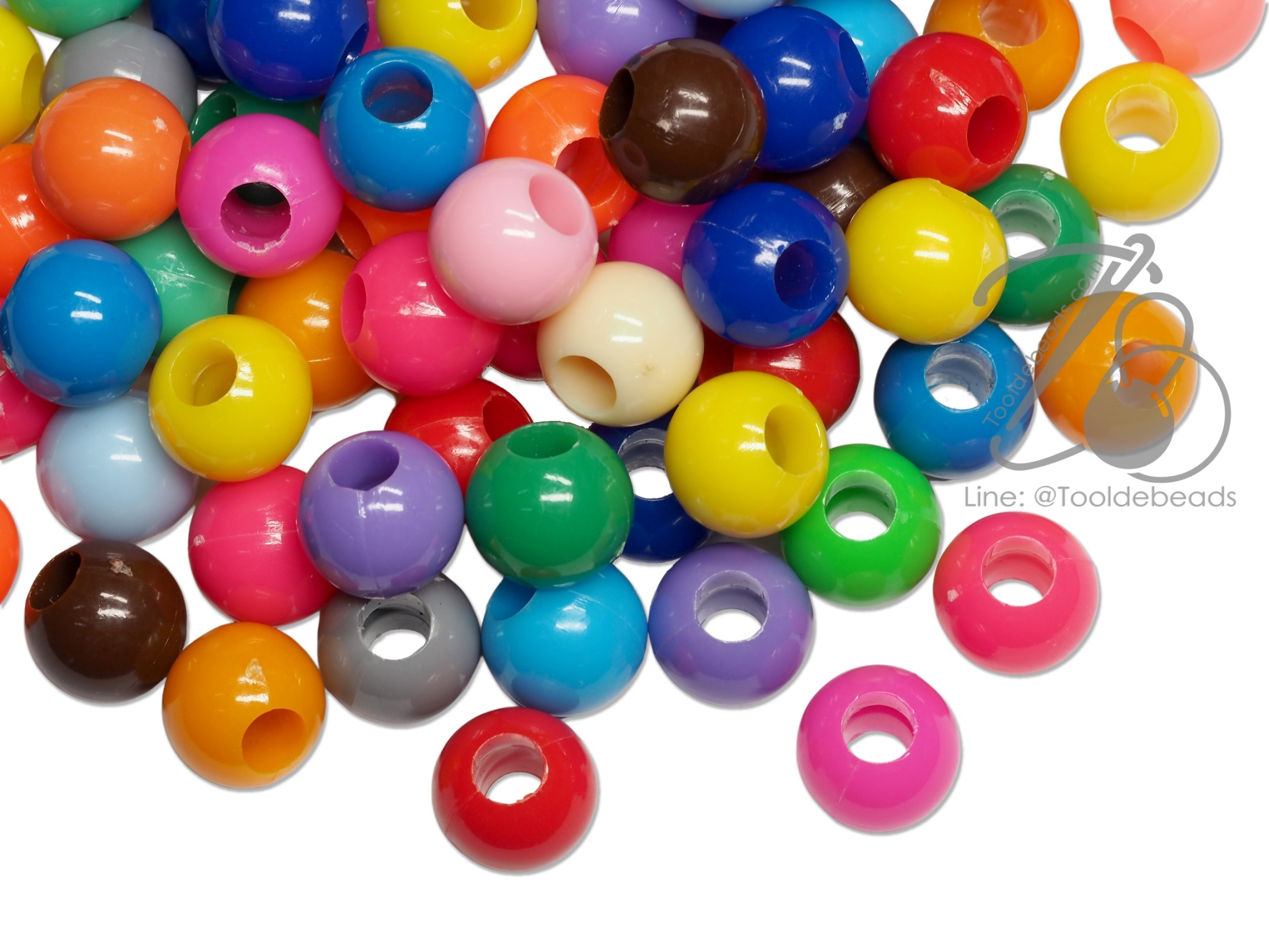 ลูกปัดสีสด ทรงกลม 14มม. รูกว้าง (100 กรัม) SKU-05522
