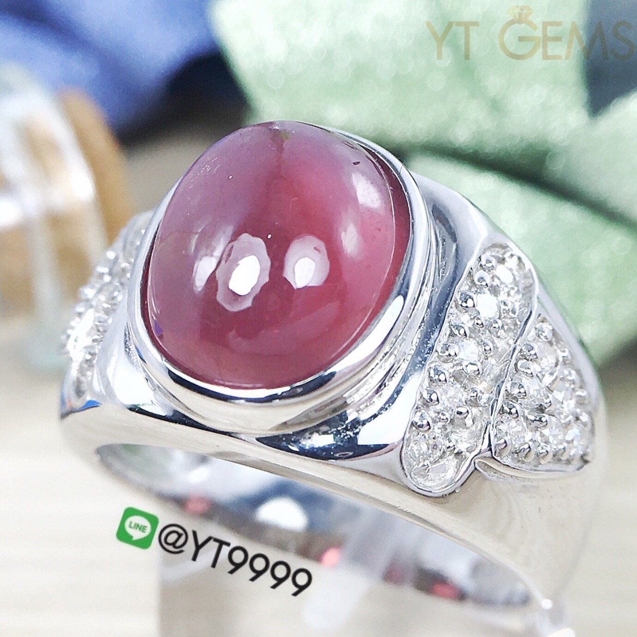 แหวนทับทิม แหวนเงินแท้92.5% ชุบทองคำขาว พลอยทับทิมแท้ ตกแต่งเพชรSwiss YTG1129 YTGEMS