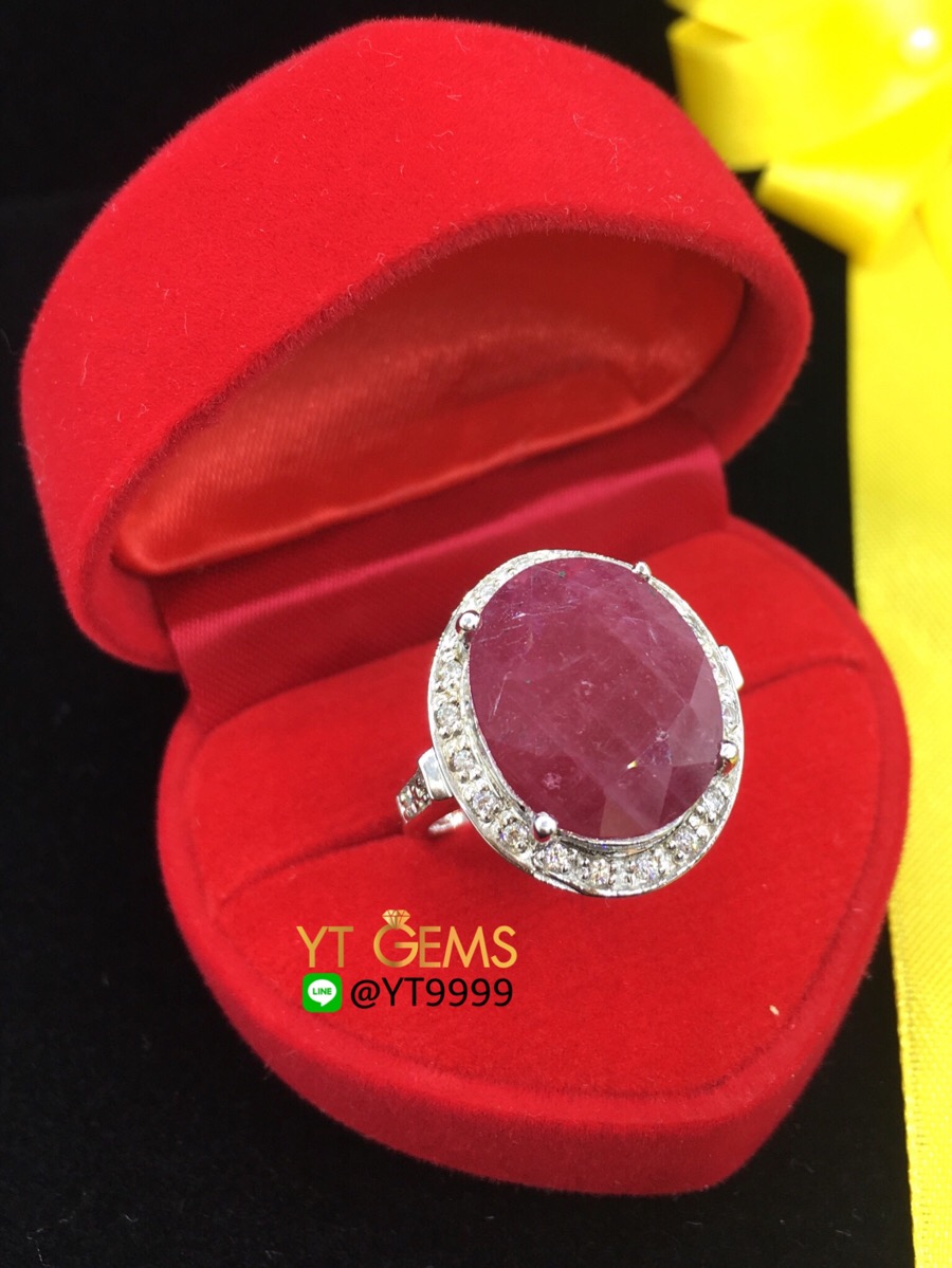 แหวนทับทิม แหวนเงินแท้92.5% ชุบทองคำขาว ประดับพลอยทับทิมแท้ ตกแต่งเพชรSwiss YTG-7658 YTGEMS