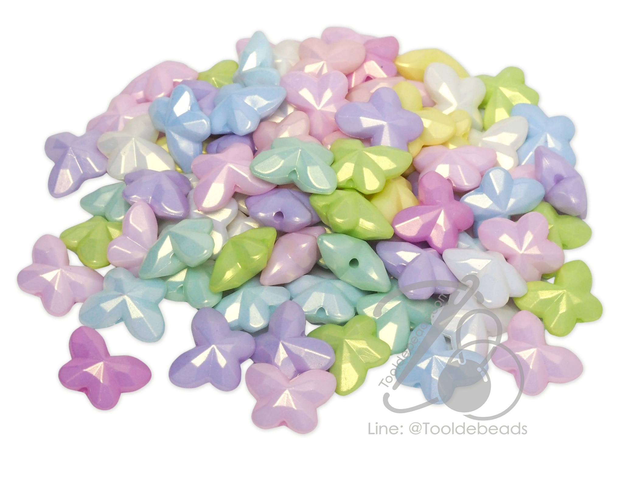 ลูกปัดพลาสติก เคลือบมุกพาสเทล 14*18มม. ลายผีเสื้อเจีย (80 กรัม) SKU-17957