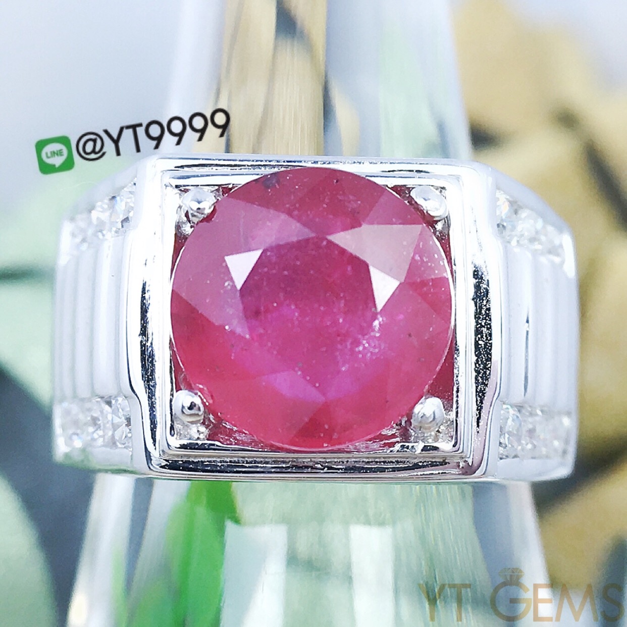 แหวนทับทิมแท้ แหวนเงินแท้ ชุบทองคำขาว พลอยทับทิมแท้ YTG-3324 YTGEMS