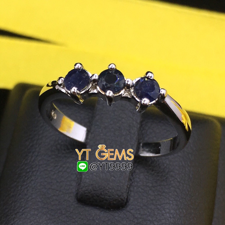 แหวนไพลิน แหวนเงินแท้92.5% ชุบทองคำขาว ประดับพลอยไพลินแท้ YTG-1274 YTGEMS