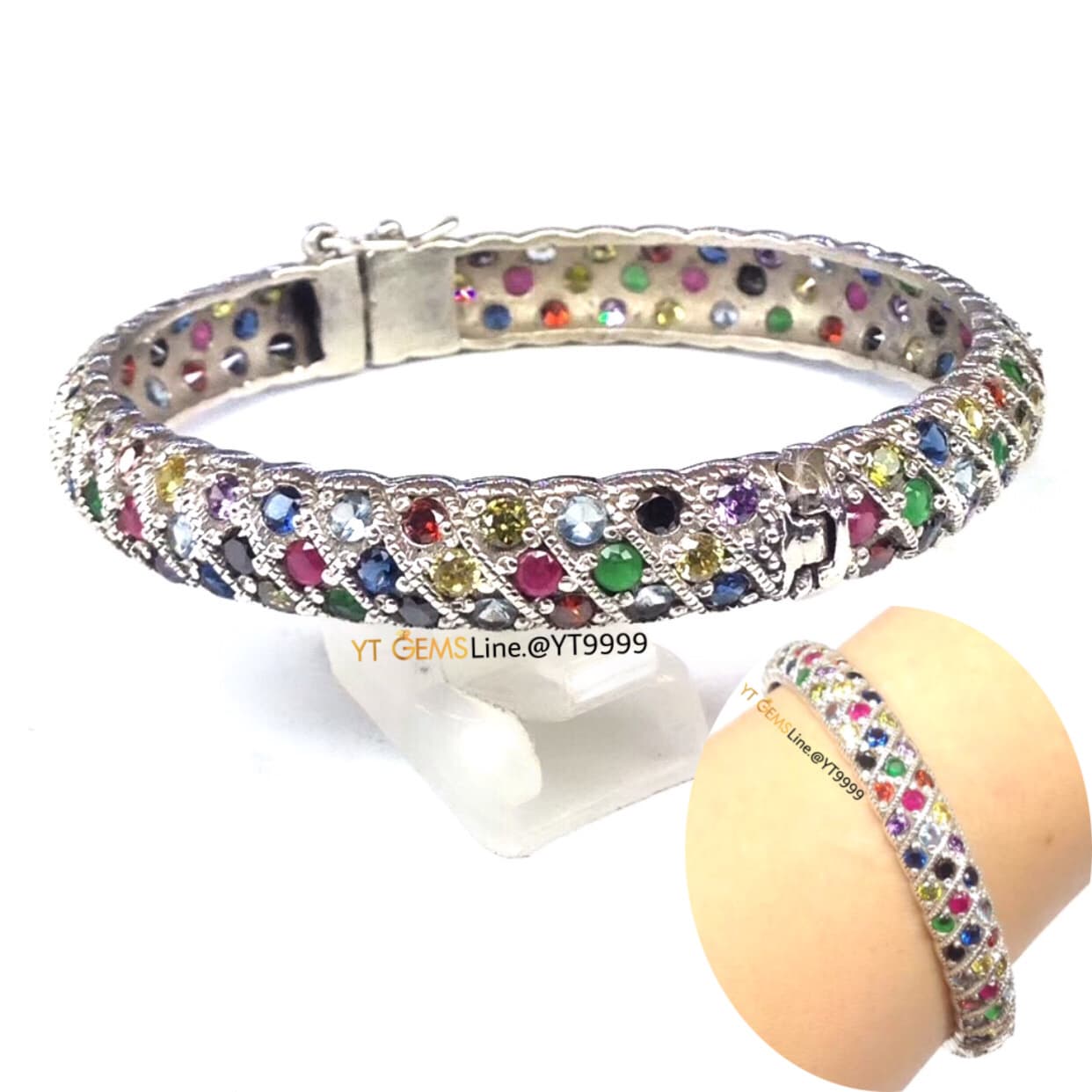 กำไลนพเก้า กำไลเงินแท้ พลอยหลากสี (CZ) YTG-11001 YTGEMS