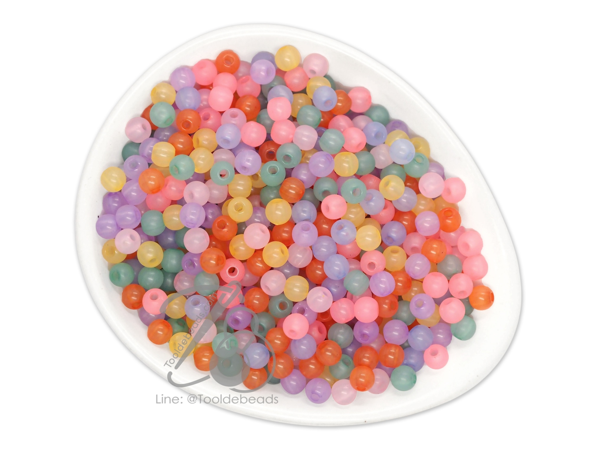 ลูกปัดอะคริลิค 6มม. ทรงกลม คละสีขุ่นหวาน (100 กรัม) SKU-09766