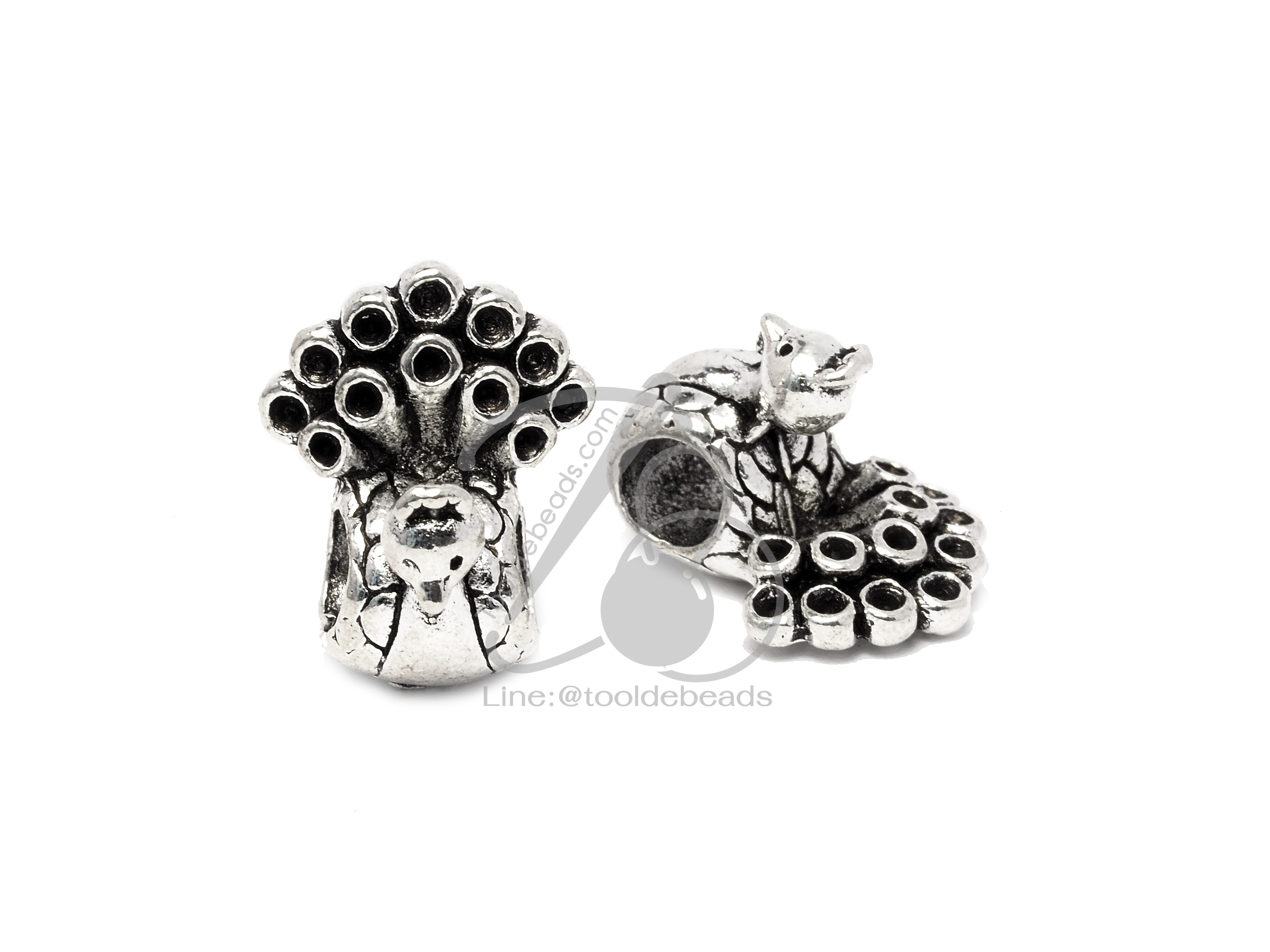 ลูกปัดโรเดียม 03 13*15มม. ลายนกยูง (1 ชิ้น) SKU-03270