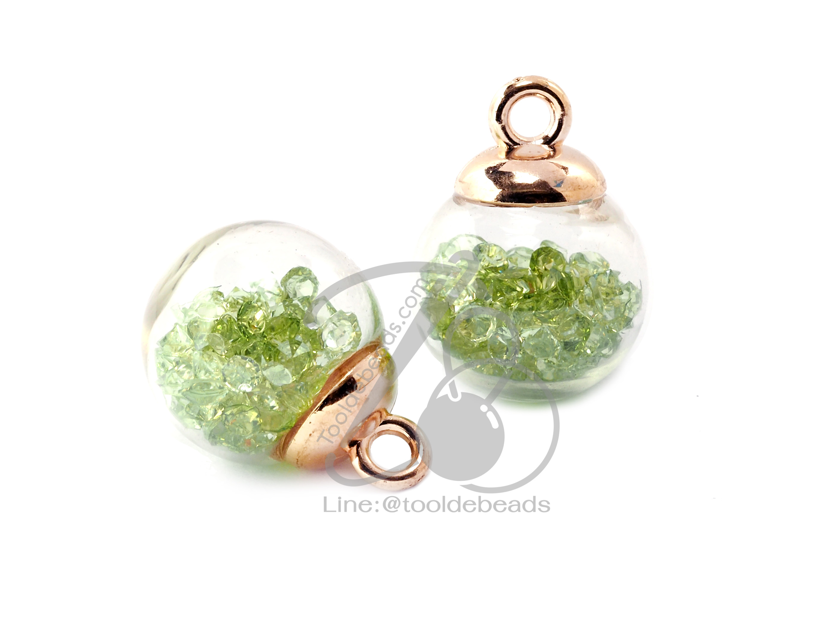 จี้บอลแก้ว 16มม. ไส้เพชร สีเขียวตอง (1 ชิ้น) SKU-06214