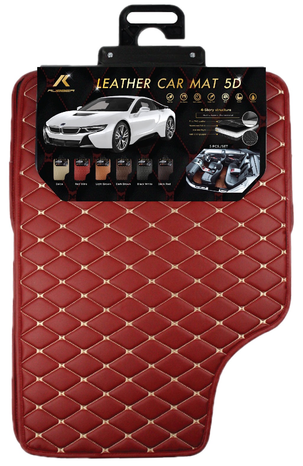 K-RUBBER พรมปูพื้นรถยนต์ VIP ขนาดฟรีไซส์ สำหรับรถเก๋งรถกระบะ4ประตู จำนวน 5 ชิ้น ( มี 6 สี)
