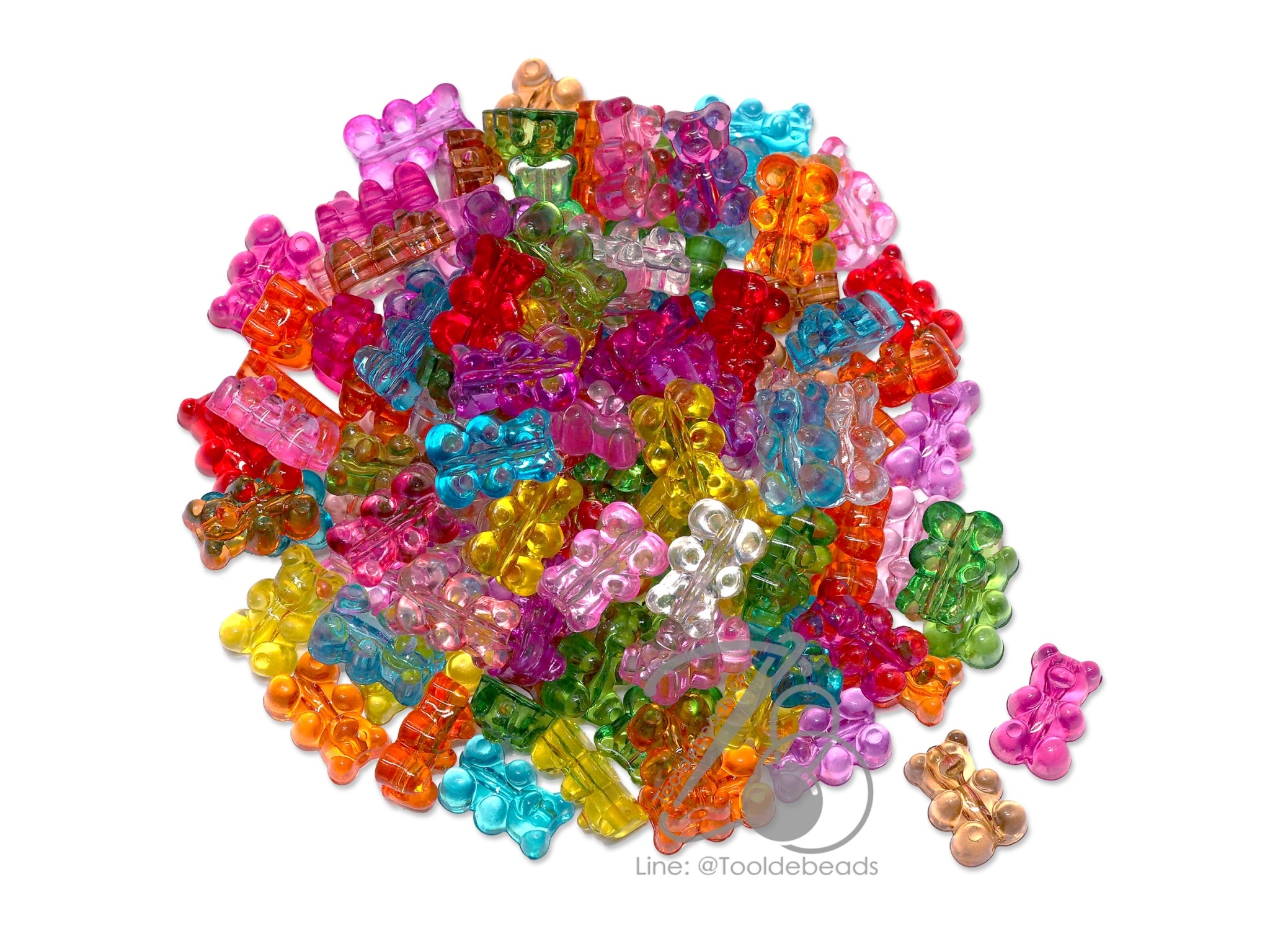ลูกปัดอะคริลิค 10*16มม. ลายหมีเยลลี่ คละสีใส (500 กรัม) SKU-12644