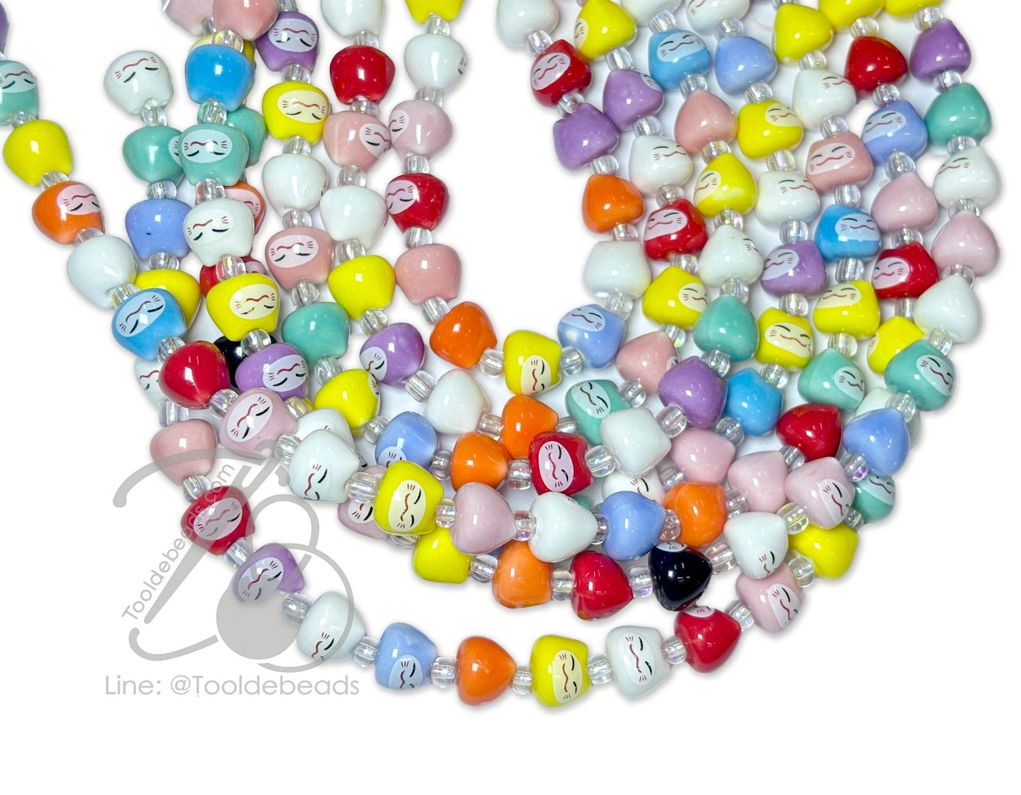 ลูกปัดเซรามิก 10มม. ลายแมว คละสี (30 ชิ้น) SKU-18505
