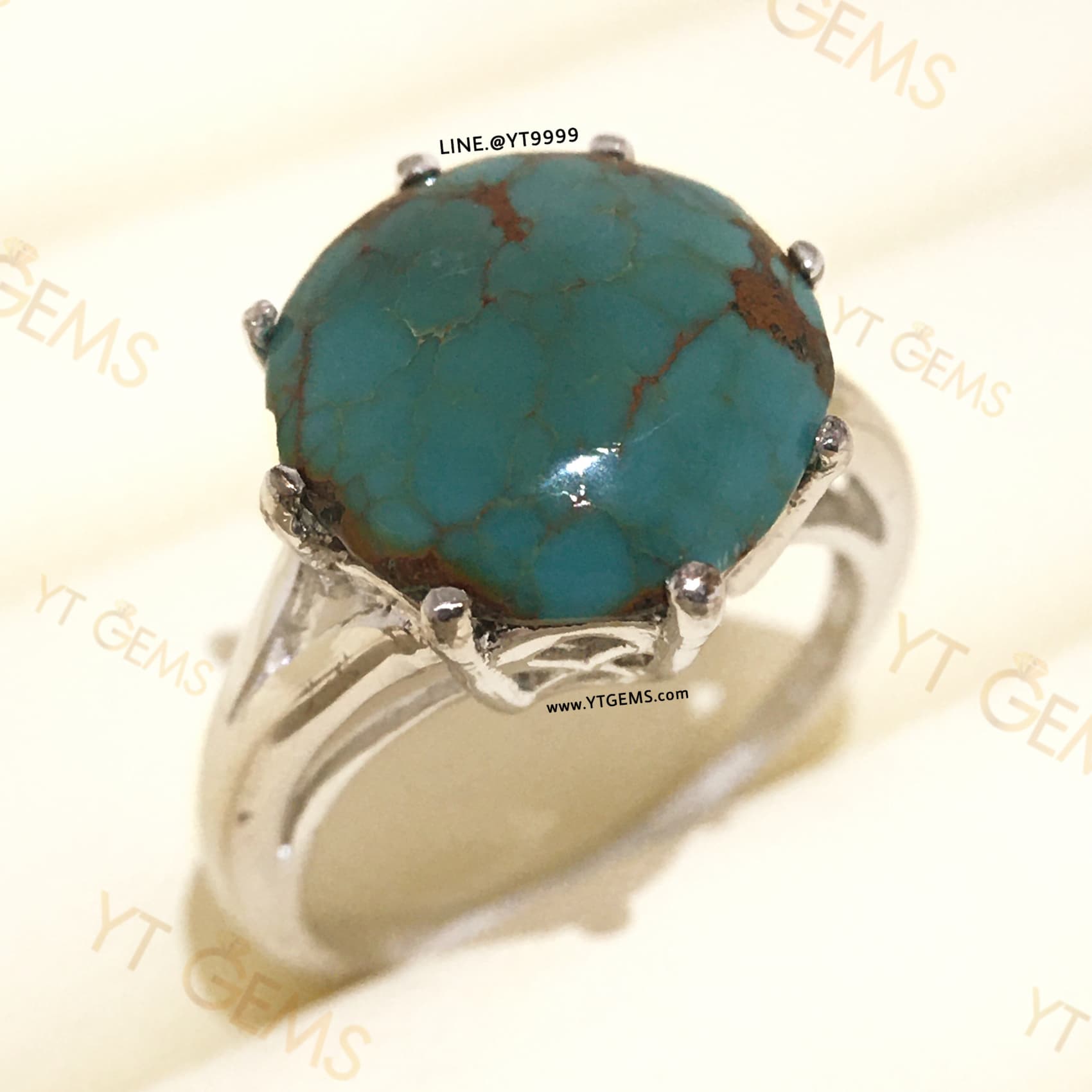 แหวนเทอร์ควอยส์ แหวนเงินแท้ ชุบทองคำขาว เทอร์ควอยส์แท้ YTG-11654 YTGEMS