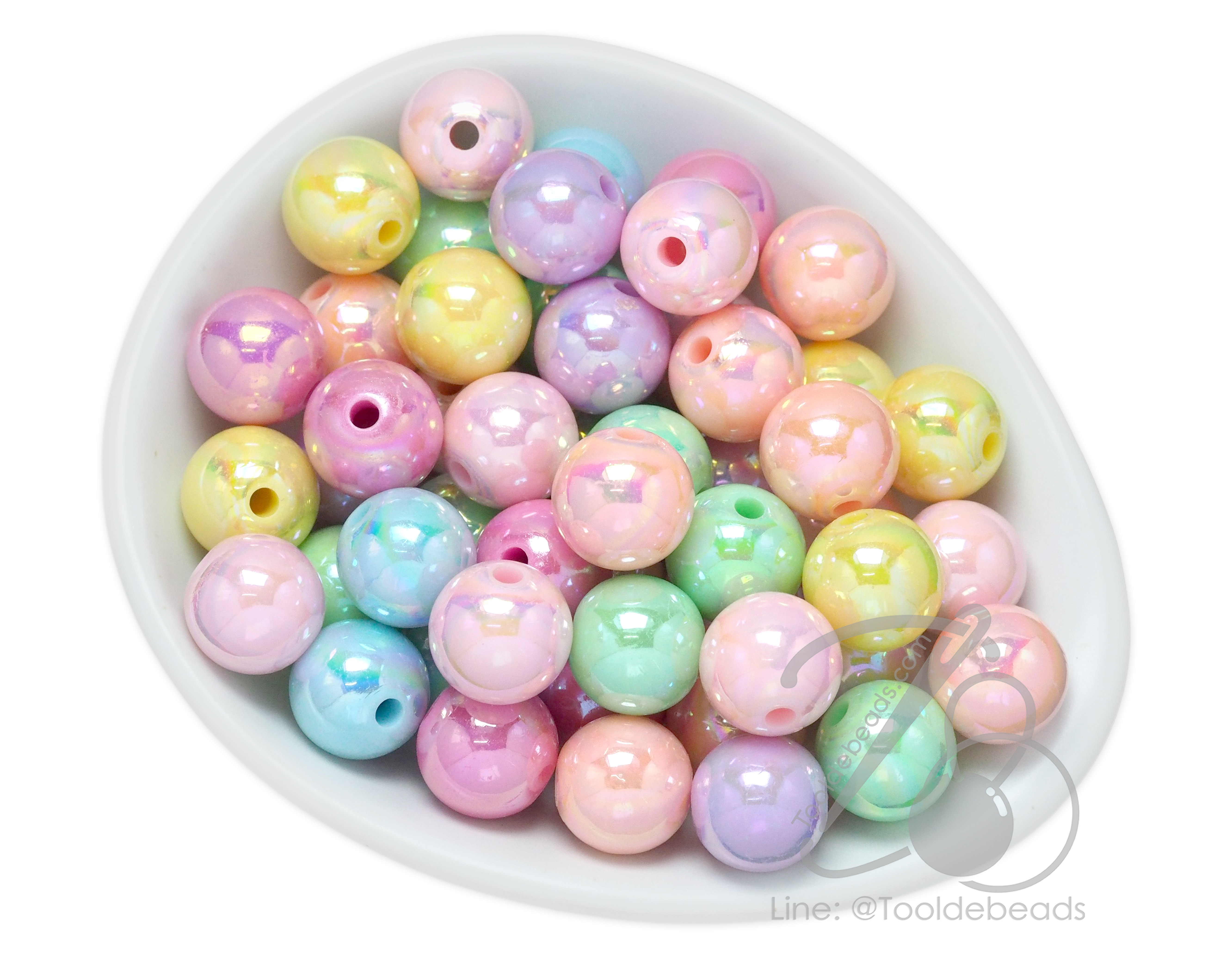 ลูกปัดพลาสติก เคลือบรุ้งหวาน 14มม. ทรงกลม คละสี (500 กรัม) SKU-17177
