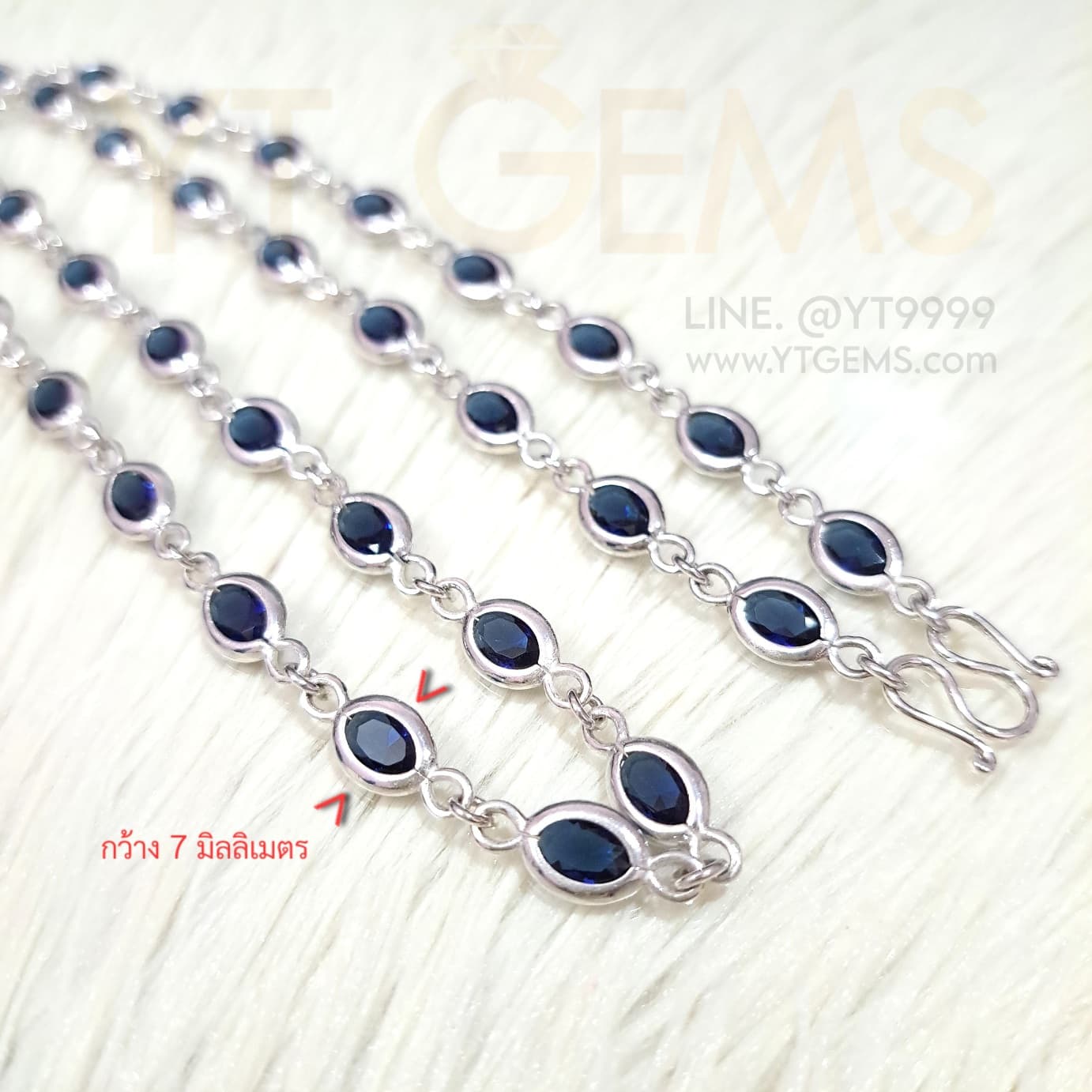 [สำหรับ ราคาส่ง ขั้นต่ำ 5 ชิ้น] สร้อยคอไพลิน สร้อยคอ เงินแท้ พลอยไพลิน CZ หุ้มหนา ผ่าหวาย 24 นิ้ว YTG-11640-WH YTGEMS ขั้นต่ำ 5 ชิ้น