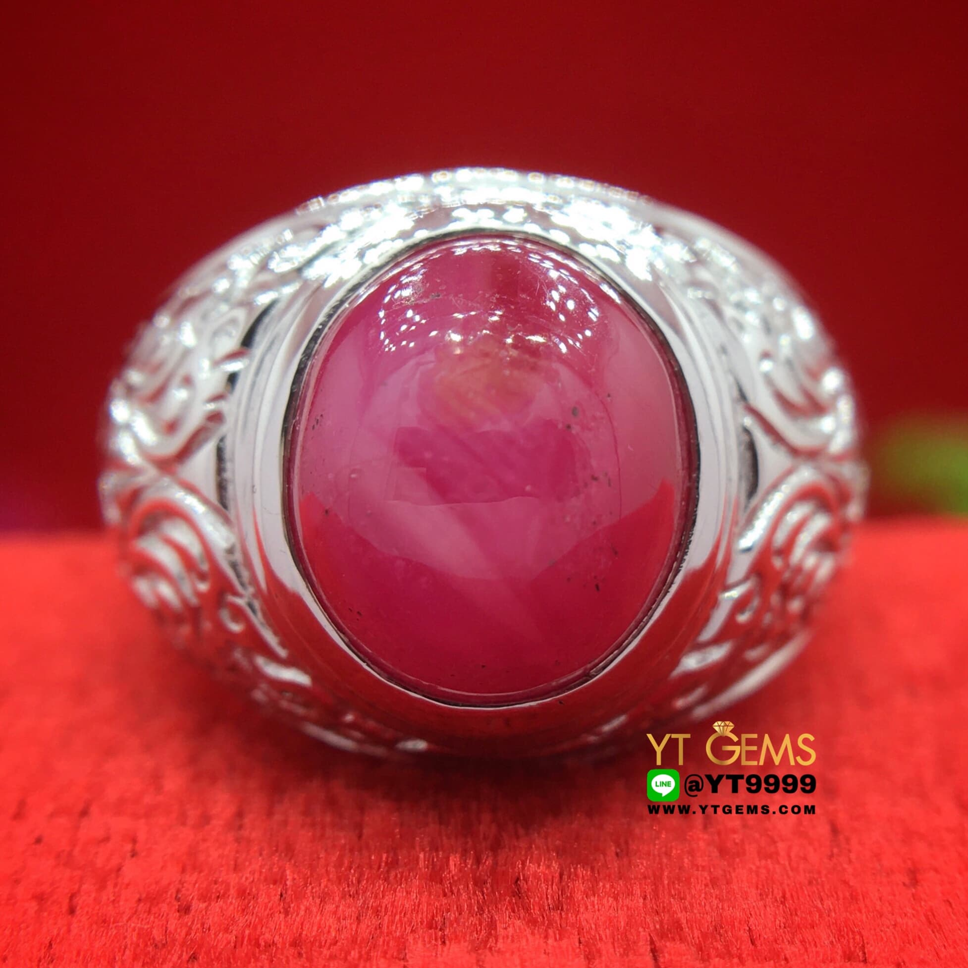 แหวนทับทิมกินบ่เซี่ยง ทับทิมสตาร์ แหวนเงินแท้ 92.5% ชุบทองคำขาว ประดับ พลอยทับทิมกินบ่เซี่ยงแท้ (มีสตาร์ชัด) หน้าแหวน 1.55 ซม. YTG-10511 YTGEMS