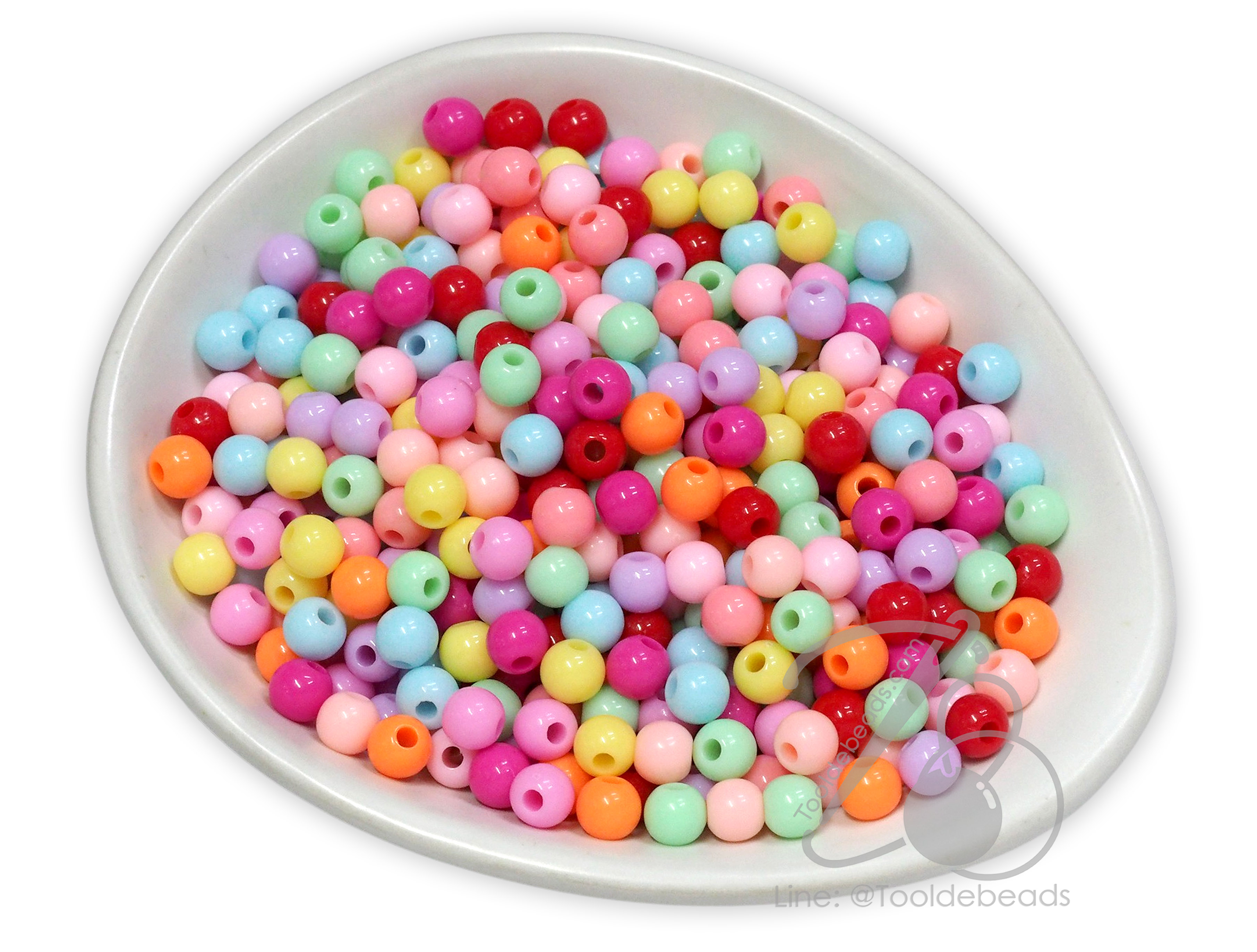 ลูกปัดอะคริลิค งานจีน 6มม. ทรงกลม คละสี (15 กรัม) SKU-16668