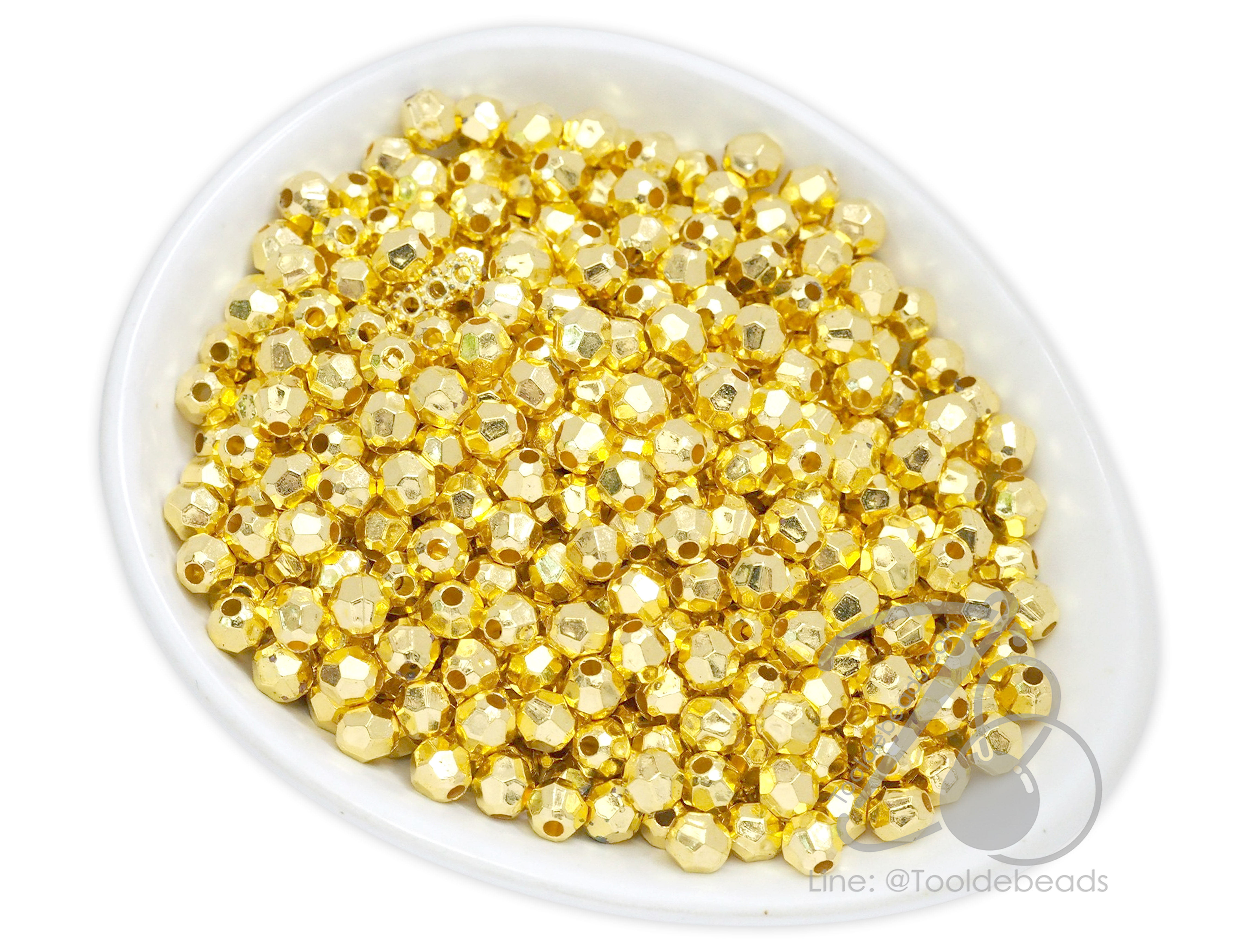 ลูกปัดพลาสติก 6มม.เจียเหลี่ยม สีทองอ่อน (10 กรัม) SKU-16751