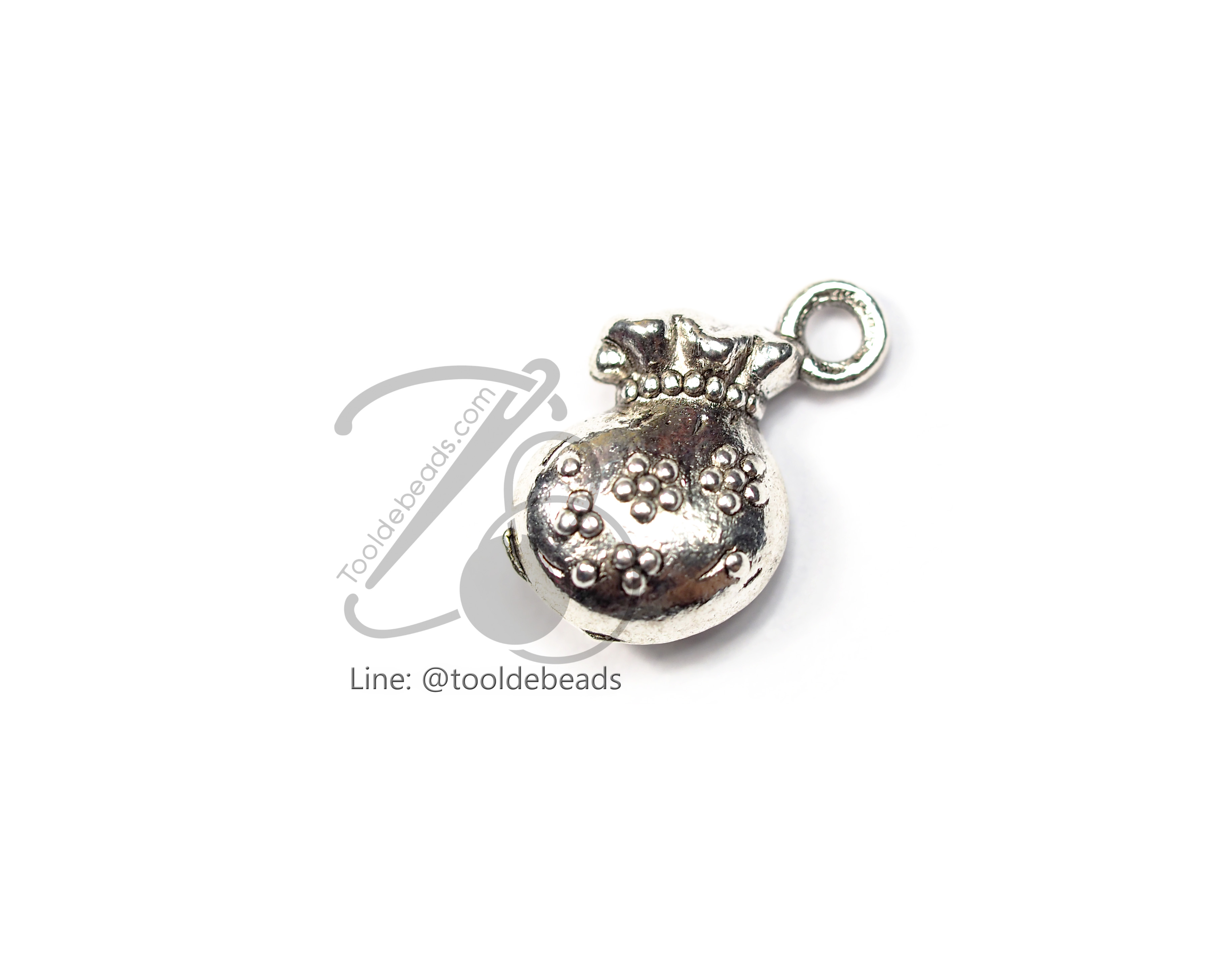 ลูกปัดโรเดียม 155 18มม. ลายถุงเงิน (1 ชิ้น) SKU-03368