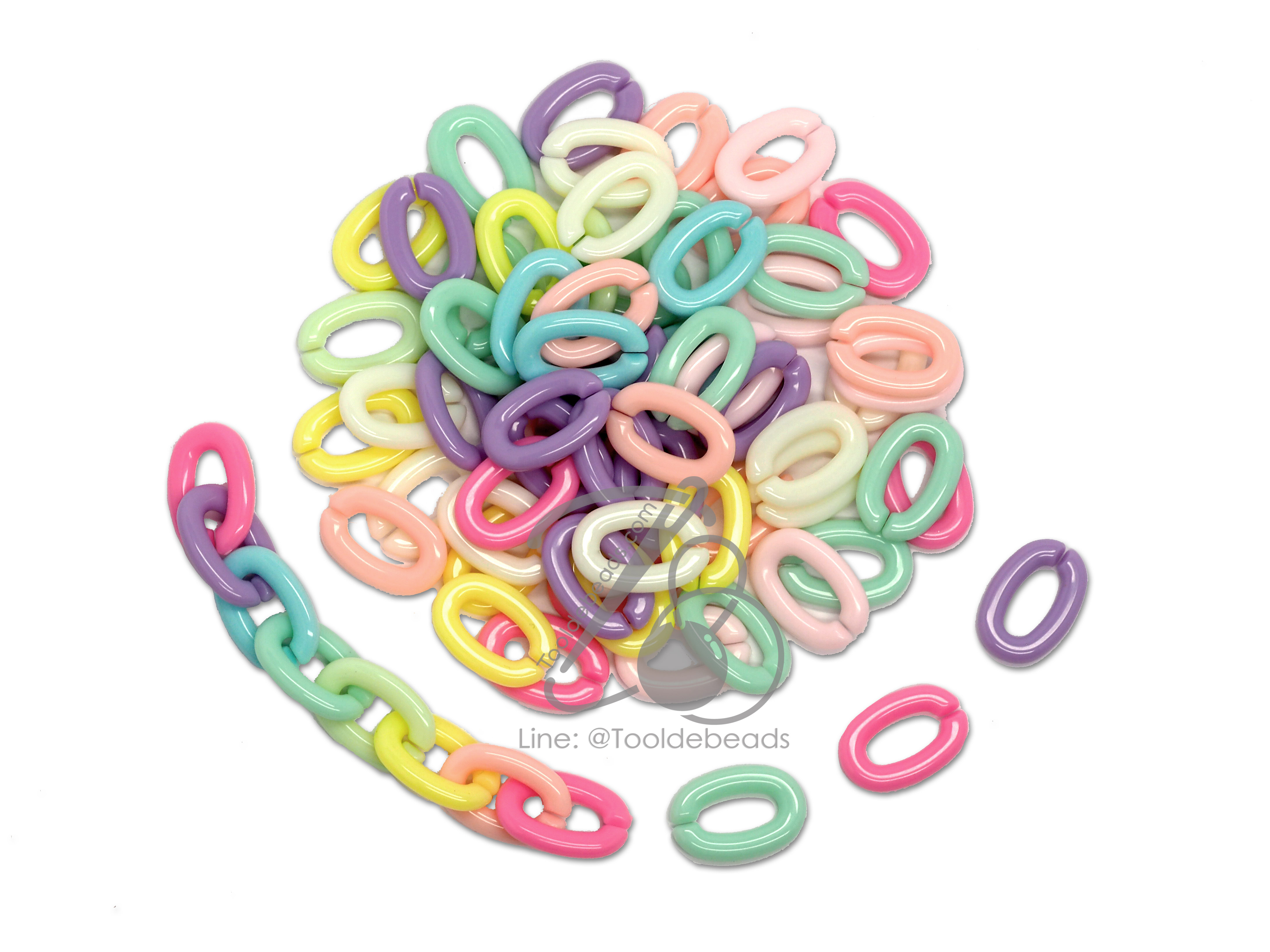 ลูกปัดอะคริลิค 18*12มม. ลายโซ่ต่อ สีหวาน (500 กรัม) SKU-08434