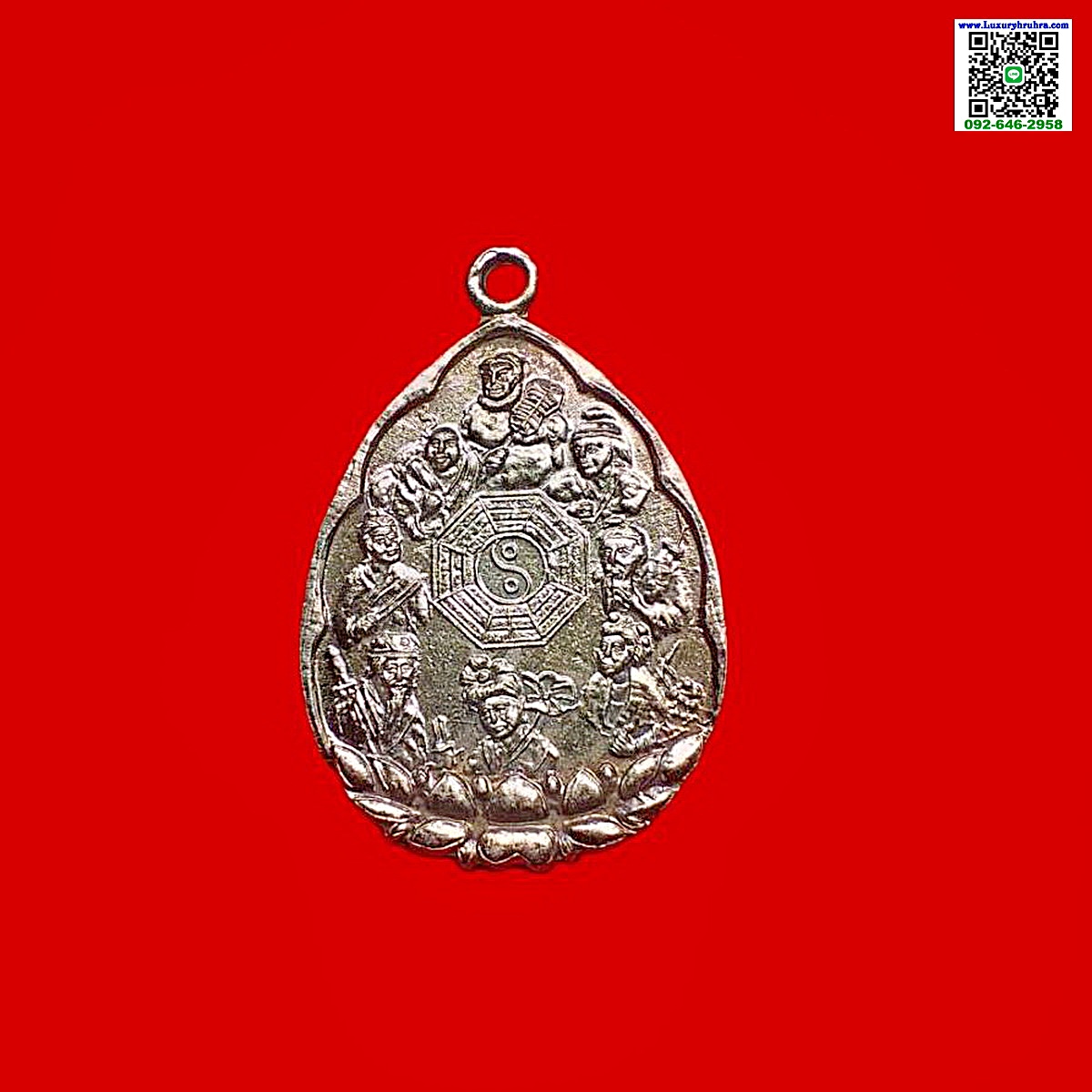 เหรียญโป๊ยเซียนโจวซือด้านหลังองค์ไท้เสียงเล่ากุงมูลนิธิโพธิภาวนาสงเคราะห์สะพานใหม่เนื้อกะไหล่เงิน