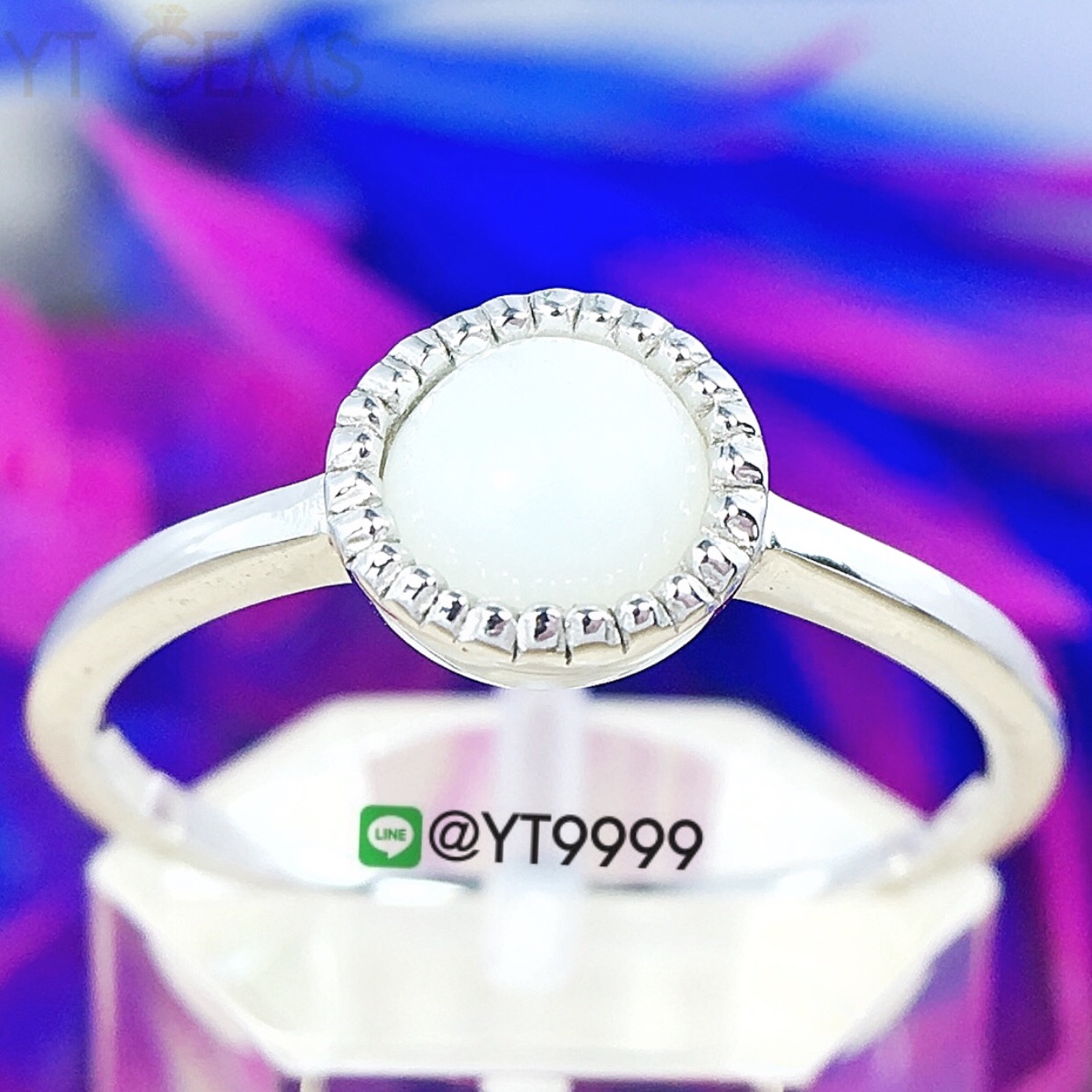 แหวนมุกดาหาร แหวนเงินแท้ ชุบทองคำขาว พลอยมุกดาหารแท้(มูนสโตน) YTG2363 YTGEMS