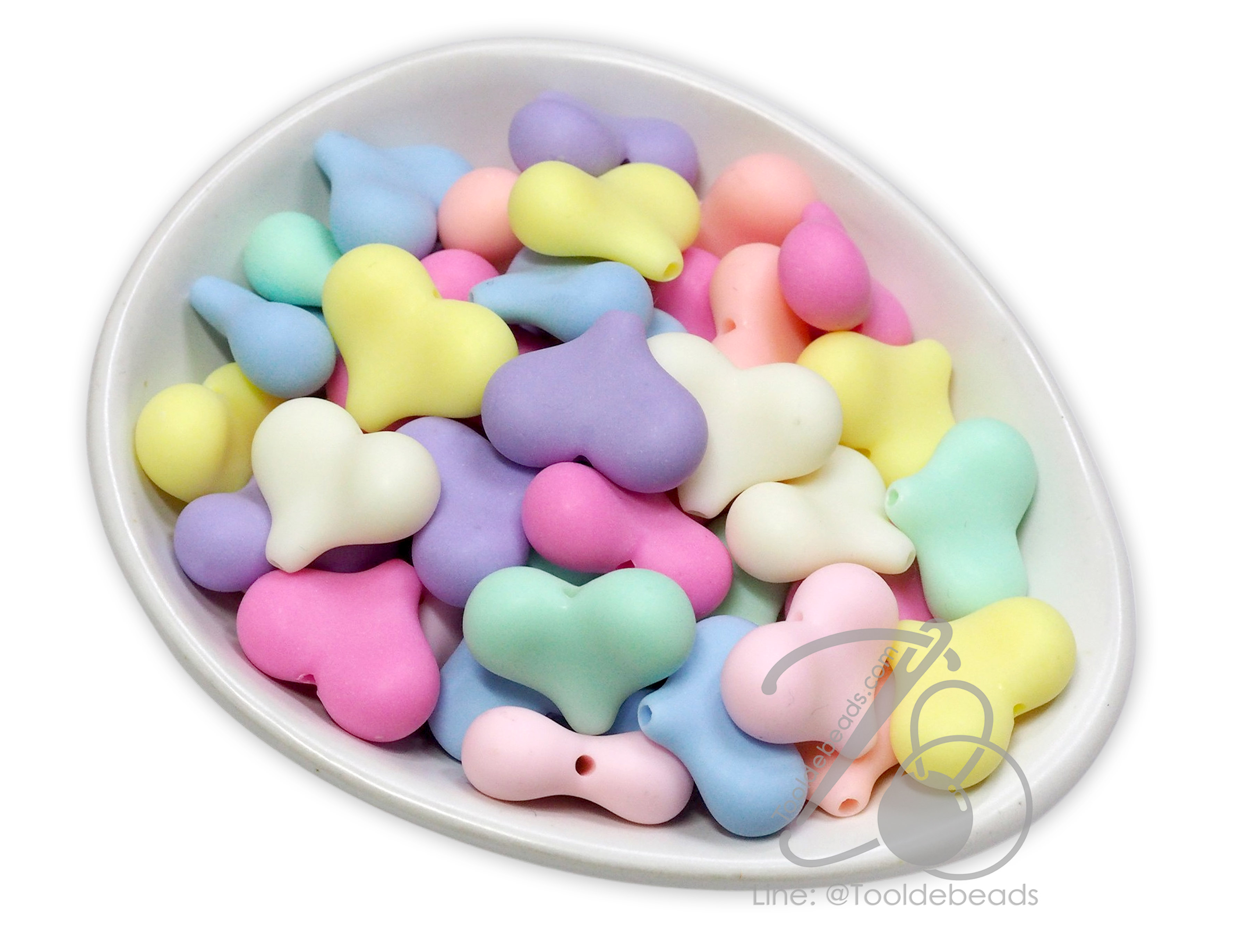ลูกปัดเนื้อทราย 21มม. ลายหัวใจแหลม สีพาสเทล คละสีขุ่น (500 กรัม) SKU-16559