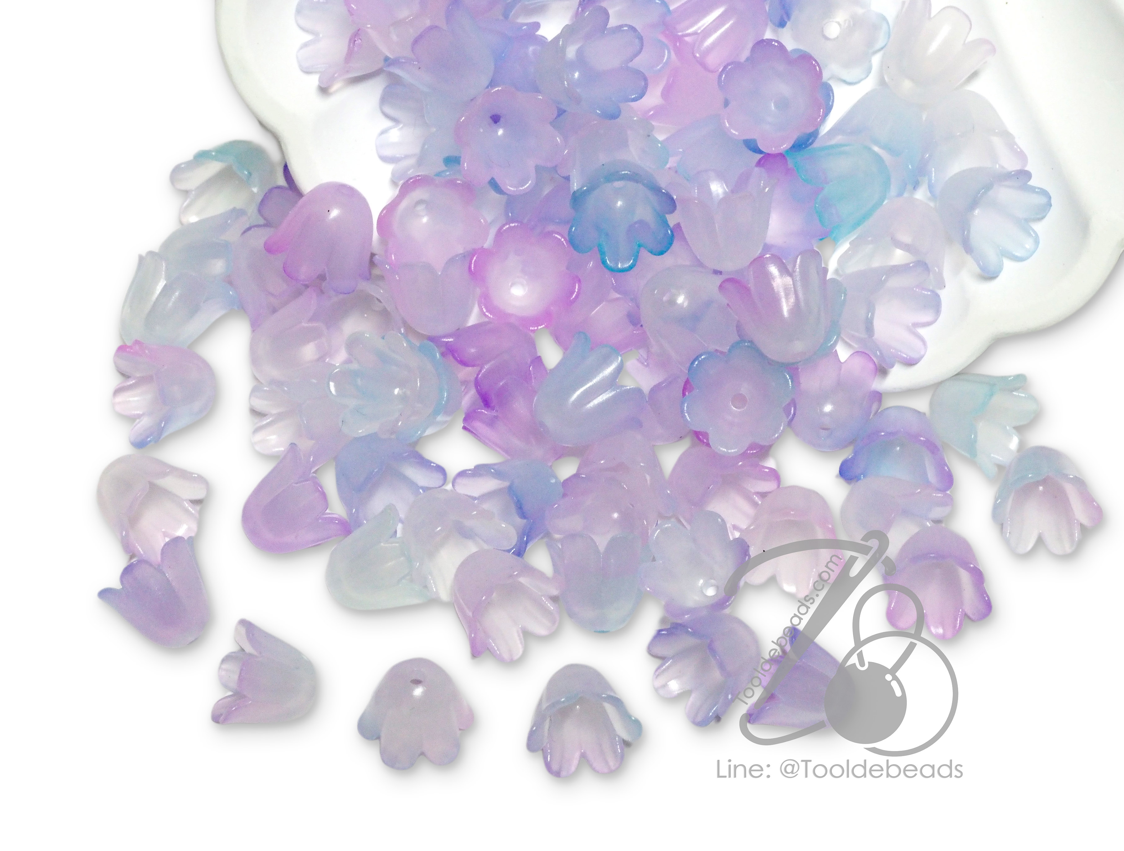 ลูกปัดอะคริลิค 8*10มม. ตัวครอบดอกไม้ สีหวาน (500 กรัม) SKU-13049