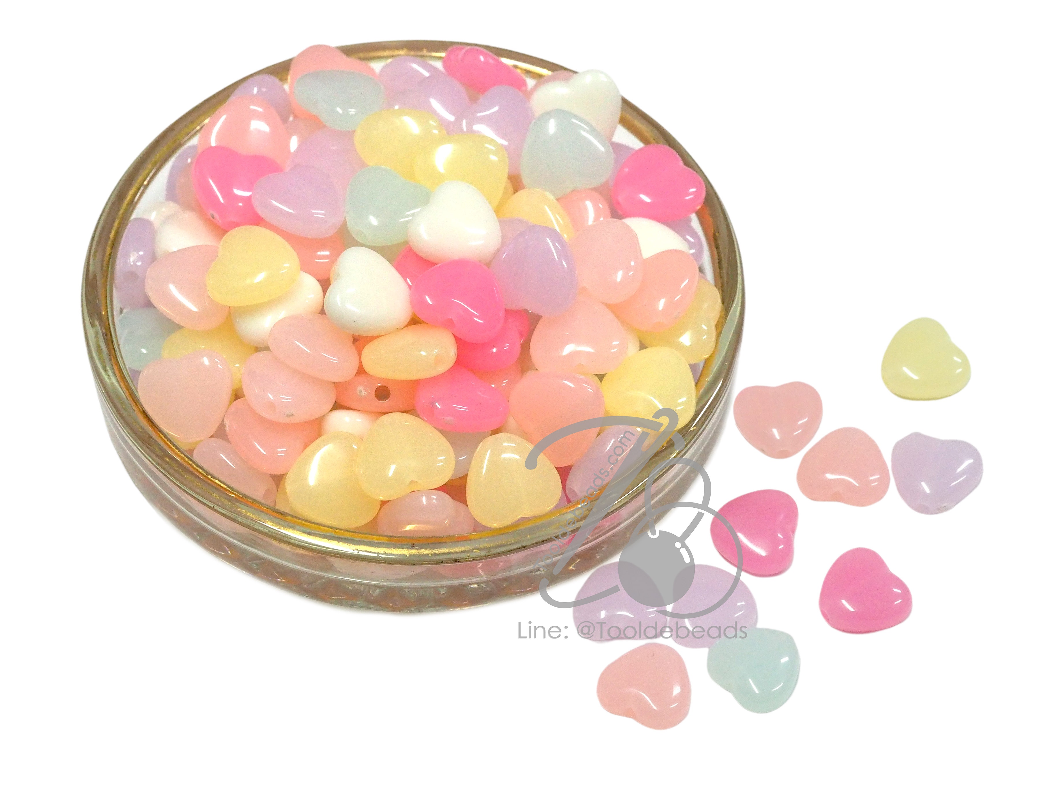 ลูกปัดอะคริลิค 12มม. ลายหัวใจแบน คละสีเยลลี่หวาน (10 กรัม) SKU-15058