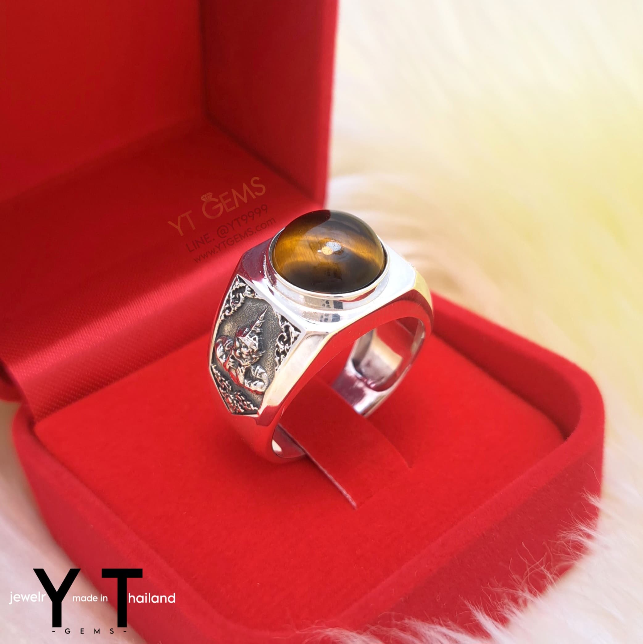 แหวน ราหู เงินแท้ รมดำ หินตาเสือ ไทเกอร์อาย (หินแท้) YTG-11983 YTGEMS whole