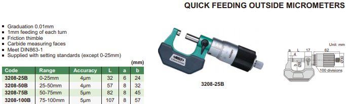 Quick Feeding Outside Micrometer