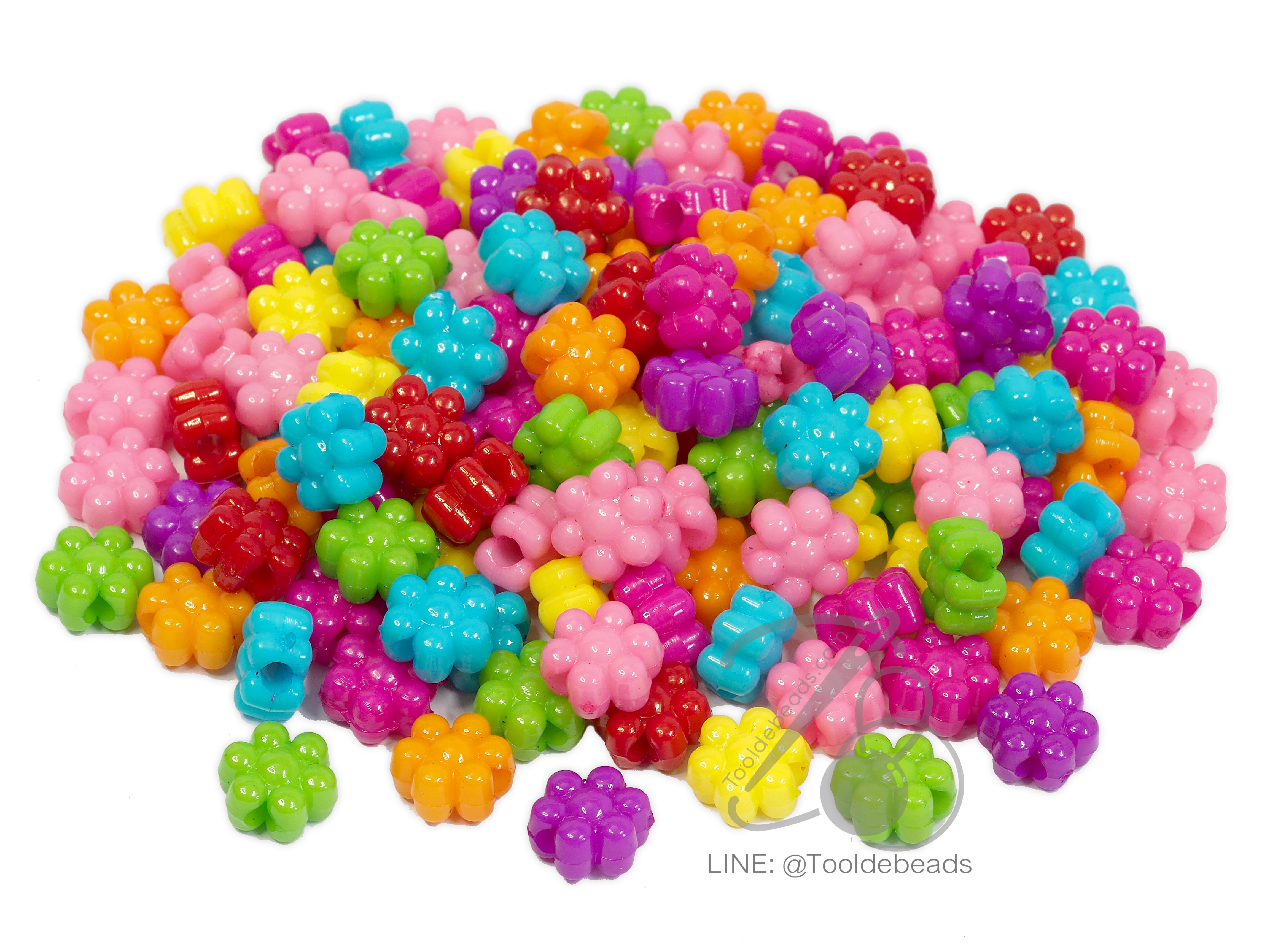 ลูกปัดอะคริลิค 12มม. ลายดอกไม้ คละสีสด (100 กรัม) SKU-06846