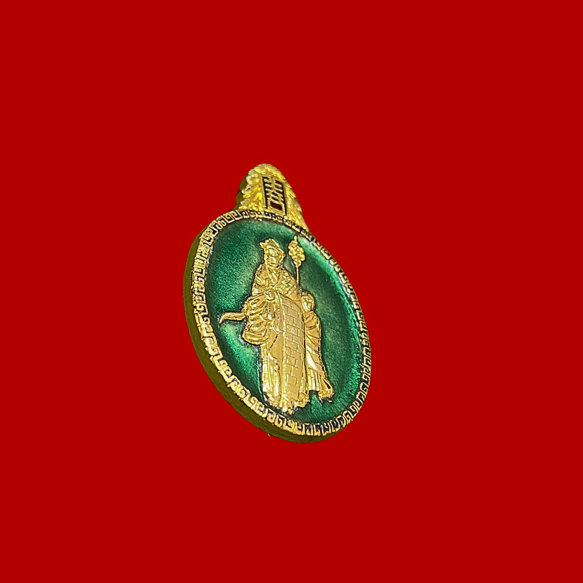 เข็มกลัดไต้ฮงกงโจวซือมูลนิธิปอเต็กตึ้งเนื้อกะไหล่ทองลงยาสีเขียว