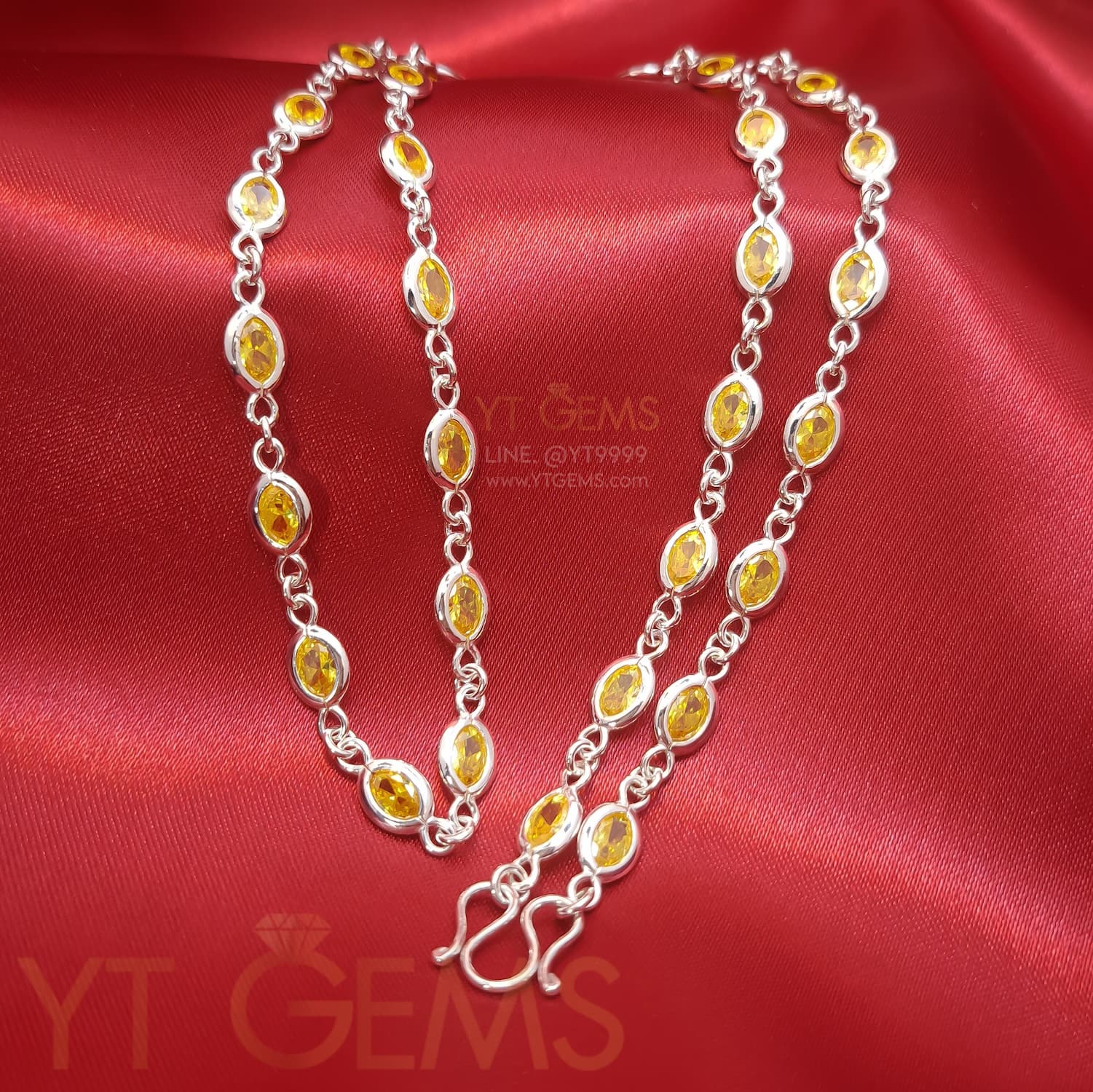 สร้อยคอ บุษราคัม เงินแท้ พลอย CZ ผ่าหวาย หุ้มหนา 24 นิ้ว YTG-9097 YTGEMS whole