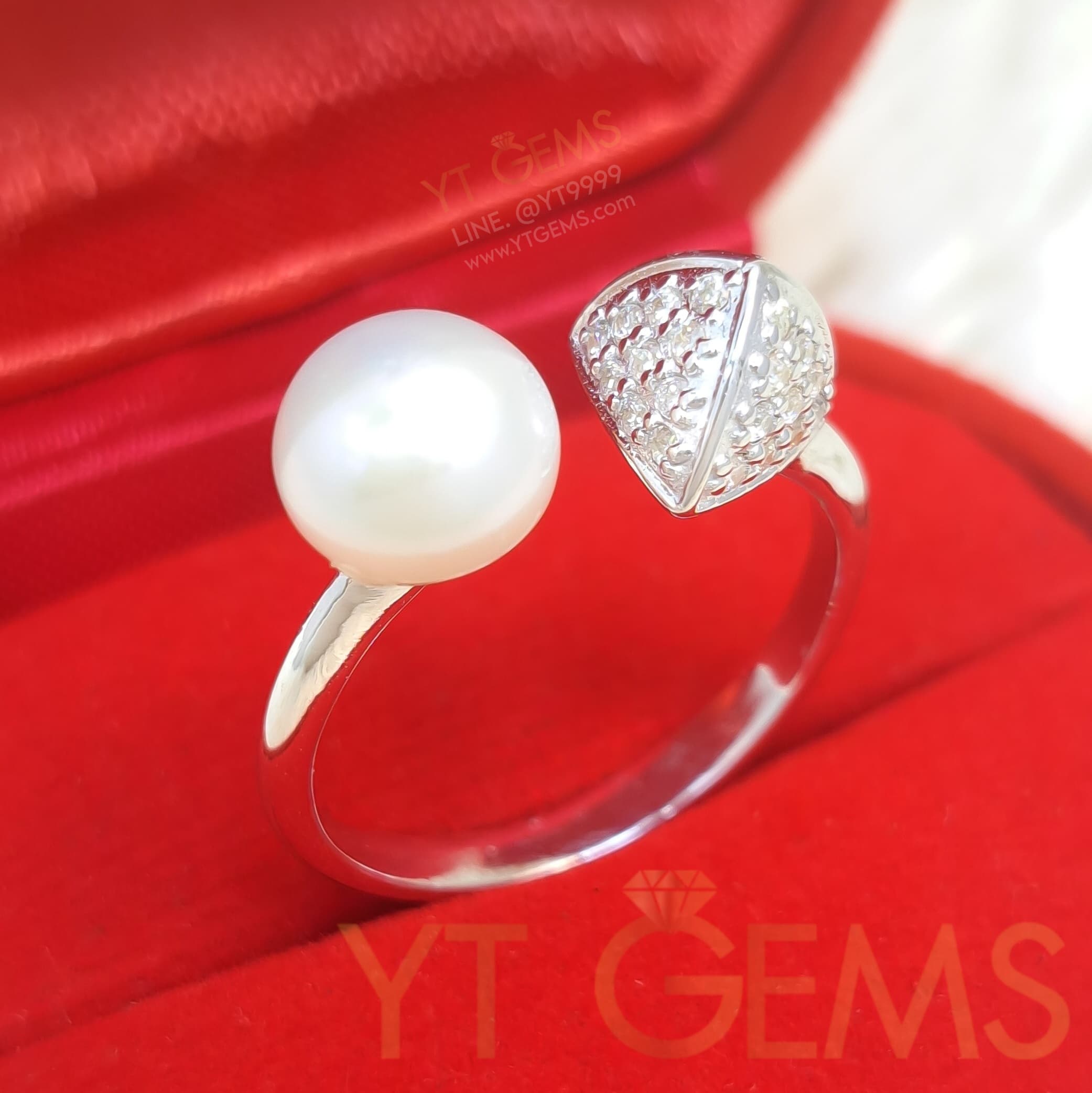 [สำหรับ ราคาส่ง ขั้นต่ำ 5 ชิ้น] แหวน ไข่มุก แท้ เงินแท้ ชุบทองคำขาว เพชร Swiss (high grade) YTG-11969-WH YTGEMS 5 ชิ้น