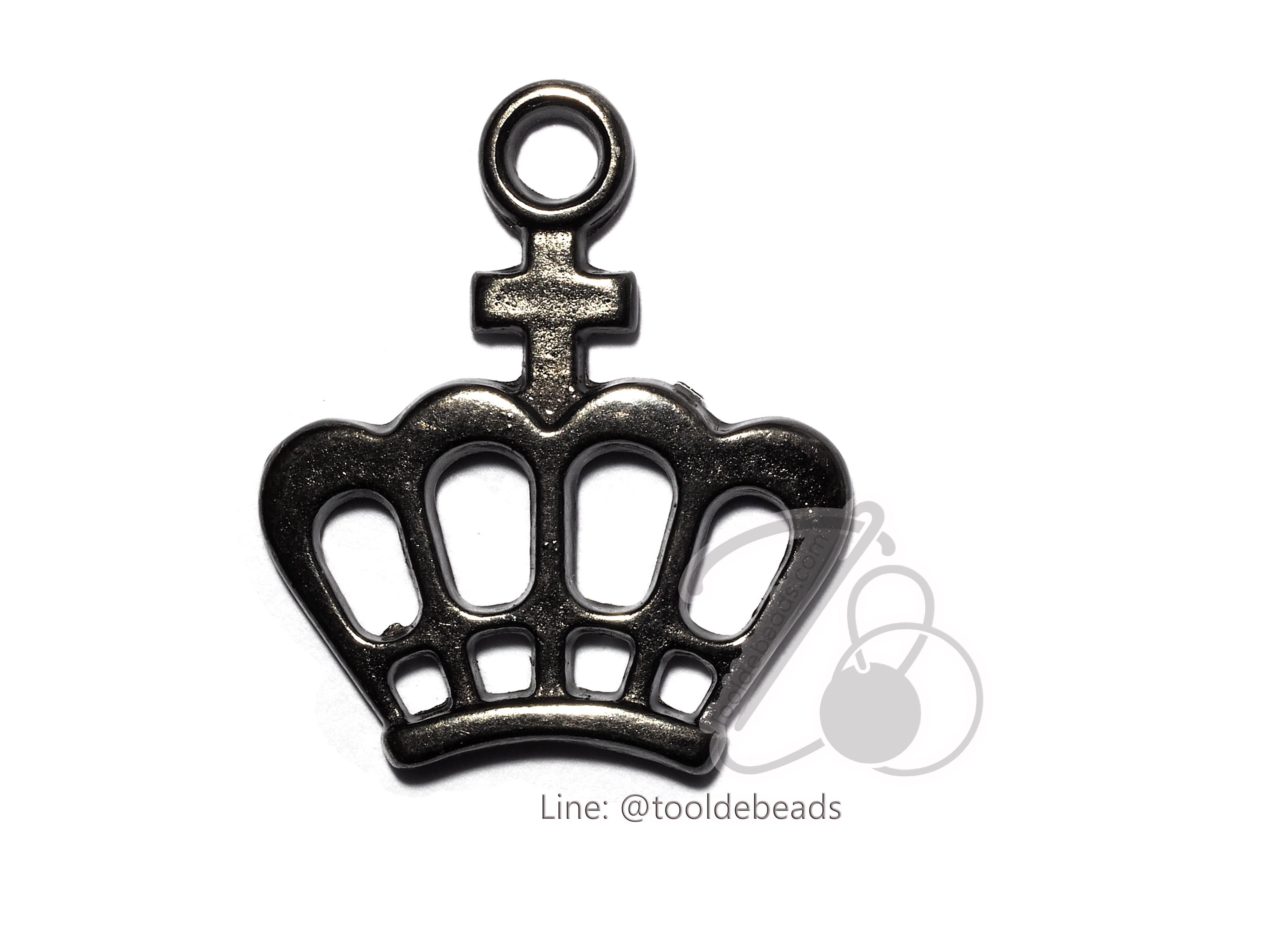 จี้เหล็ก 335 19*22มม. ลายมงกุฎ สีรมดำ (1 ชิ้น) SKU-00806
