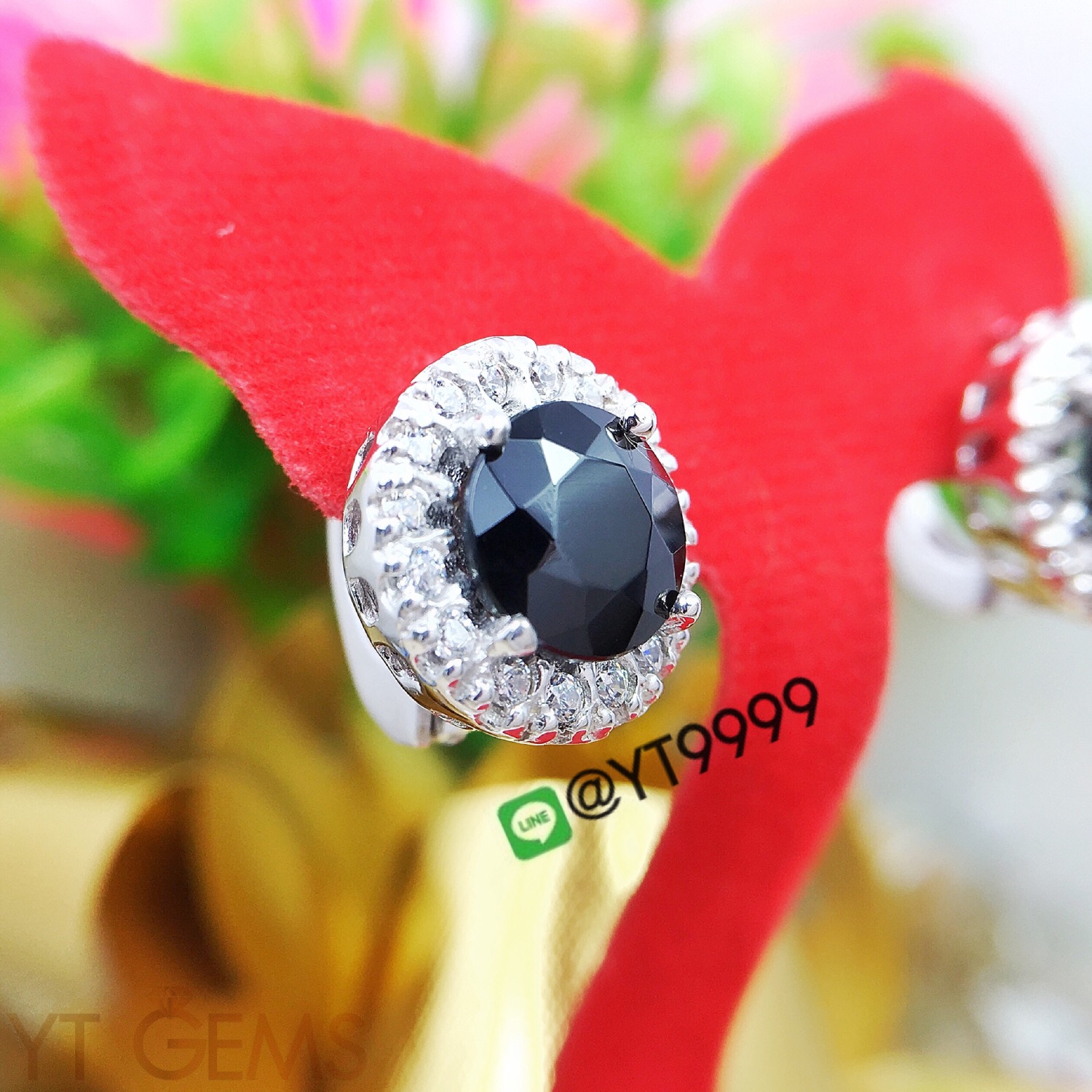 ต่างหูนิล ต่างหูเงินแท้92.5% ชุบทองคำขาว พลอยนิลแท้ ประดับเพชรSwiss YTG-3213 YTGEMS