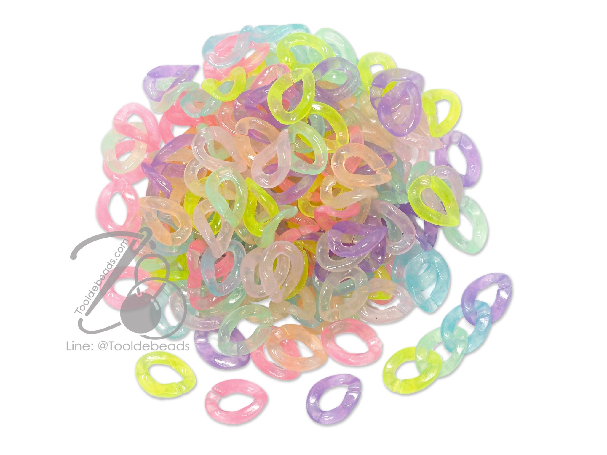 ลูกปัดอะคริลิค 10*15มม. ลายโซ่ต่อ คละสีเยลลี่หวาน (500 กรัม) SKU-12453