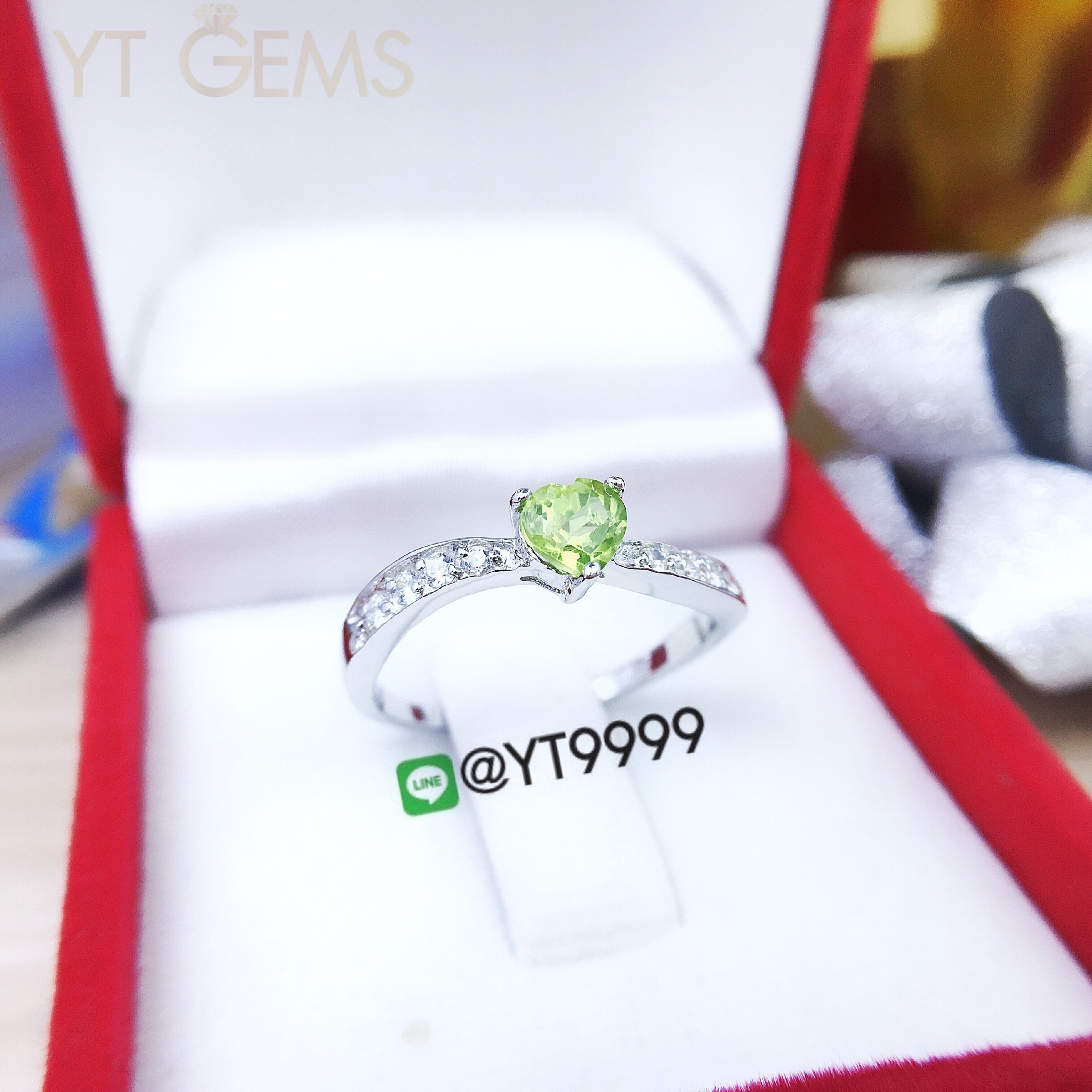 แหวนเพอริดอท แหวนเงินแท้92.5% ชุบทองคำขาว พลอยเพอริดอทแท้ YTG-3194 YTGEMS