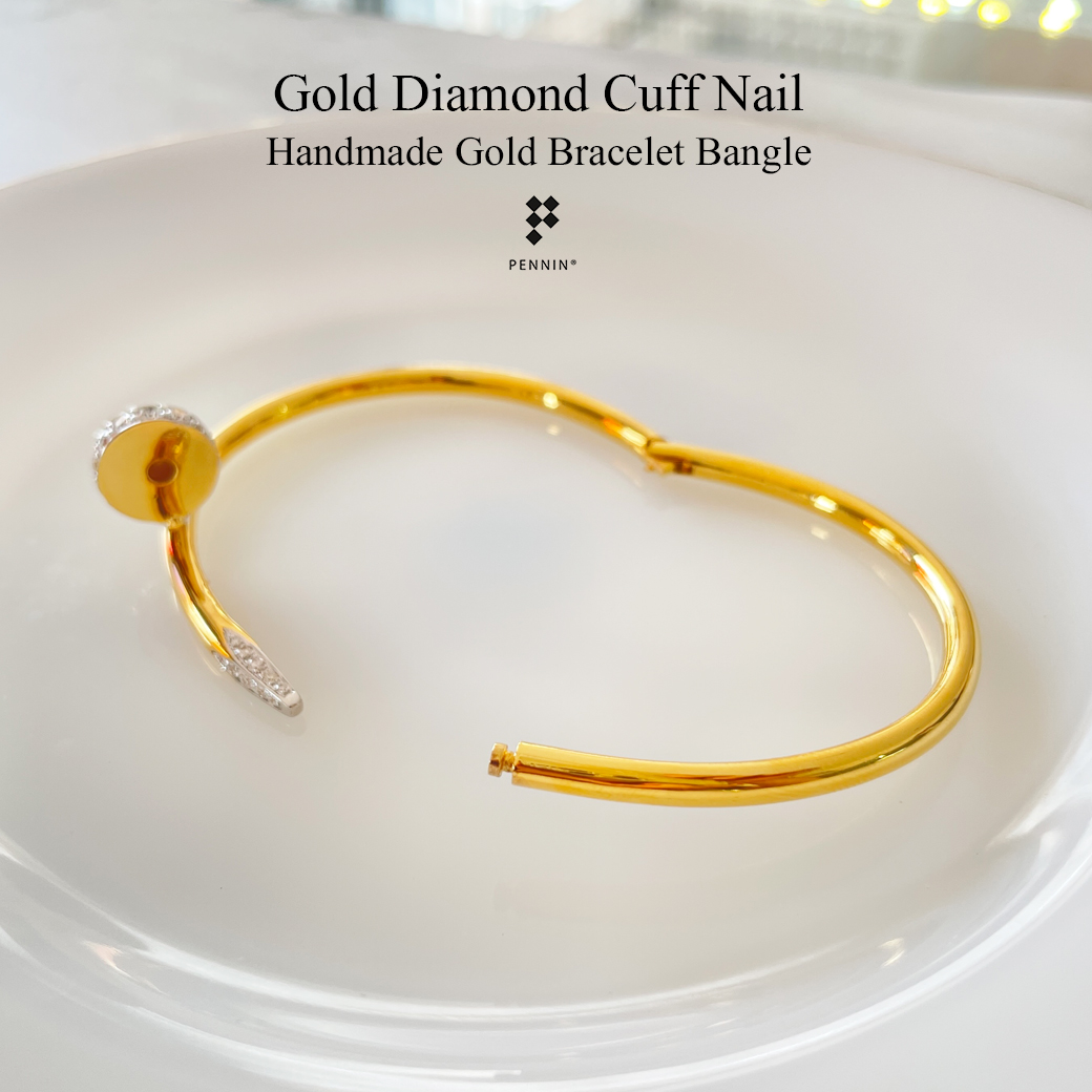 กำไลตะปูประดับเพชรน้ำ 100 เกรด Premium งานช่างทองขึ้นมือ ทองคำแท้ ใส่สวย มีออร่า