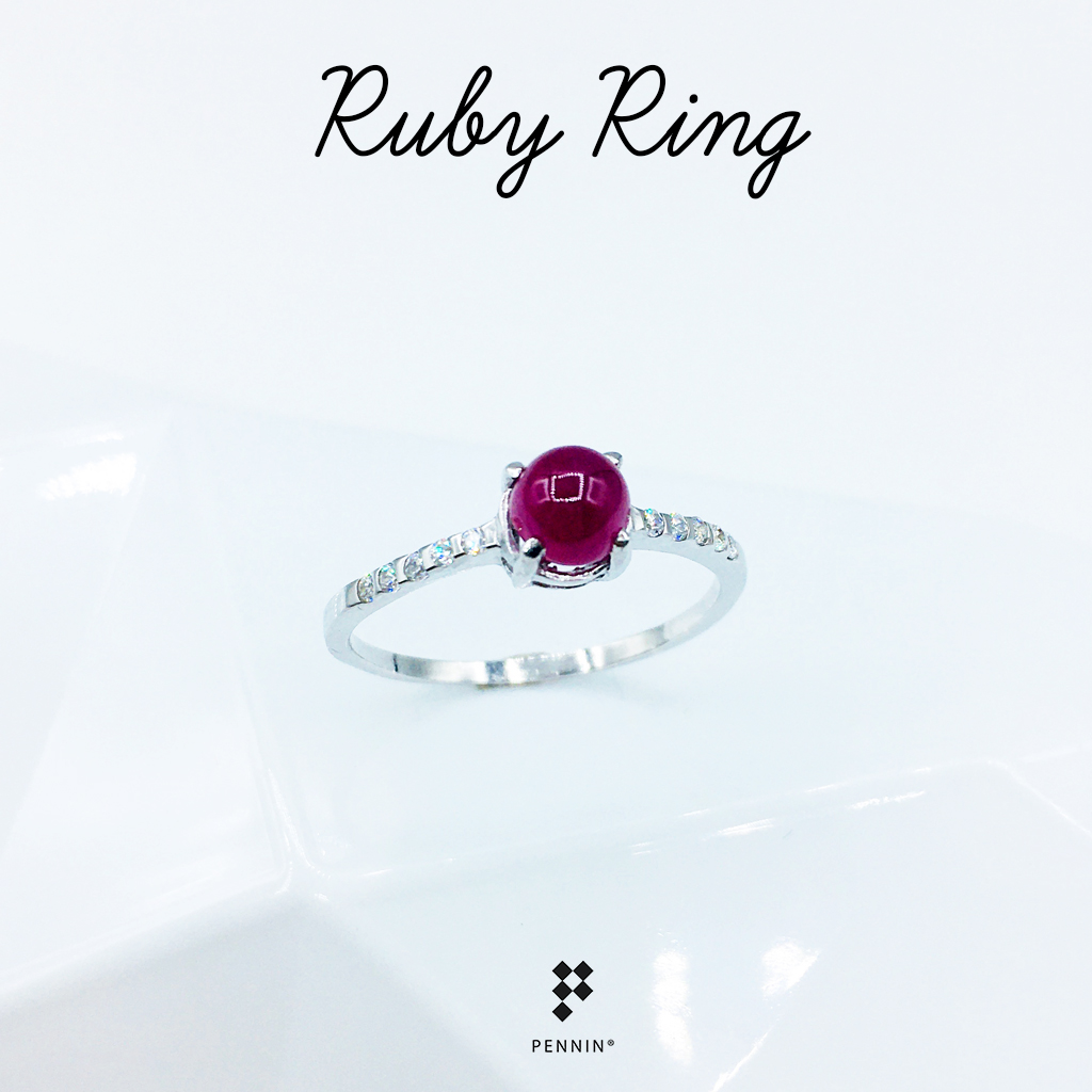Little Cabochon Ring : แหวนทับทิมหลังเบี้ย แซมเพชรสวิส CZ 6A สวย น่ารัก เสริมความรัก โชคลาภ