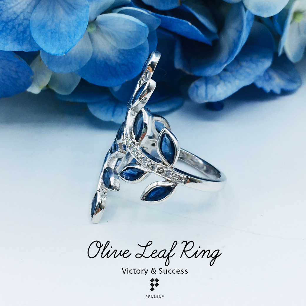 แหวนใบมะกอกไพลินช่อ 8 ใบก้านเพชรสวิส CZ นำชัยชนะ โชคลาภ และความร่ำรวย ไม่มีที่สิ้นสุด