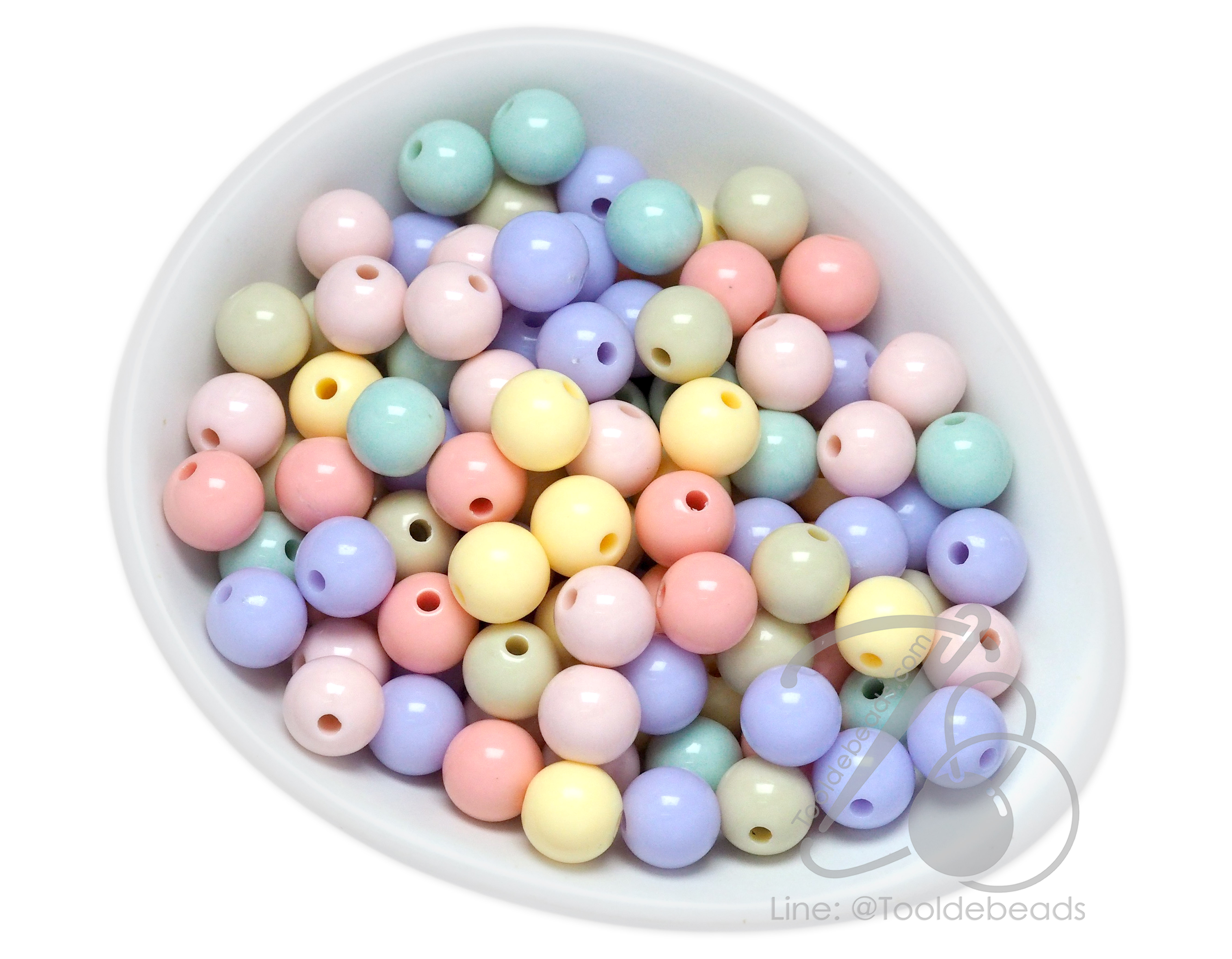 ลูกปัดพาสเทล งานจีน 10มม. ทรงกลม คละสีอ่อน (15 กรัม) SKU-17292