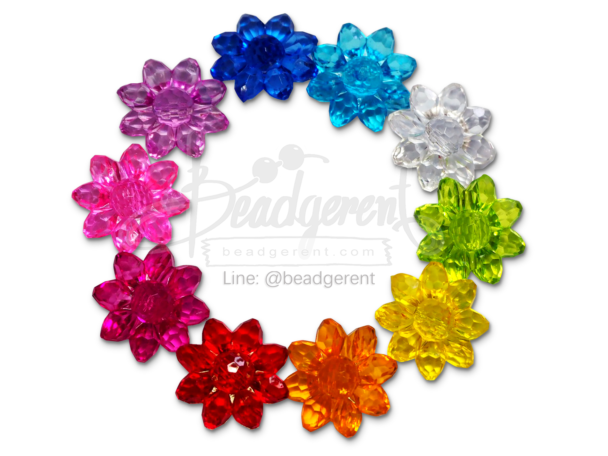 ลูกปัดอะคริลิค 30มม. ลายทานตะวัน ร้อยข้าง คละสีใส (500 กรัม) SKU-04706