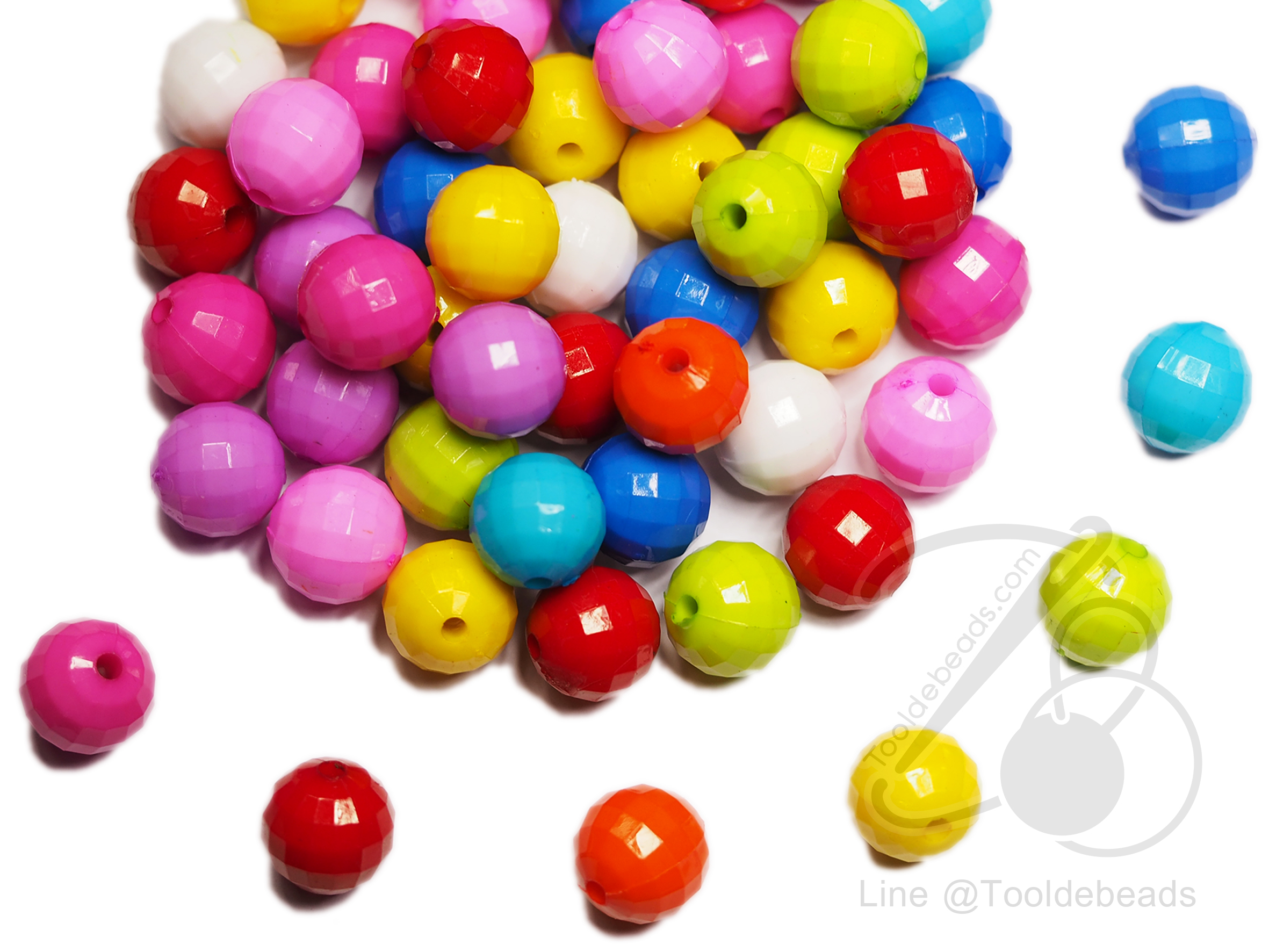 ลูกปัดอะคริลิค 12มม. ลายลูกโลกเจีย คละสีสด (15 กรัม) SKU-05012