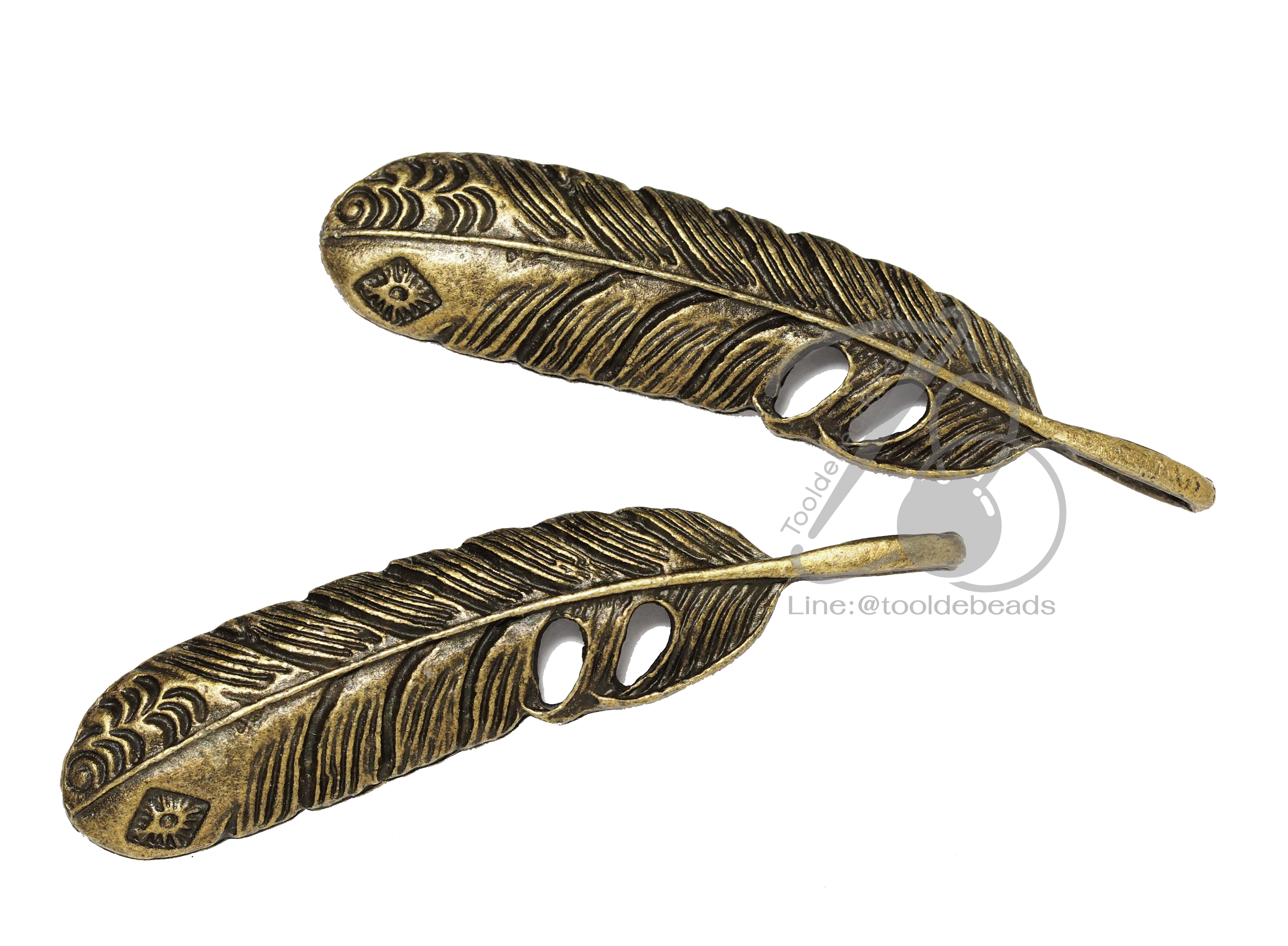 จี้เหล็ก 49 12*54มม. ลายขนนก สีสนิม (1 ชิ้น) SKU-00889