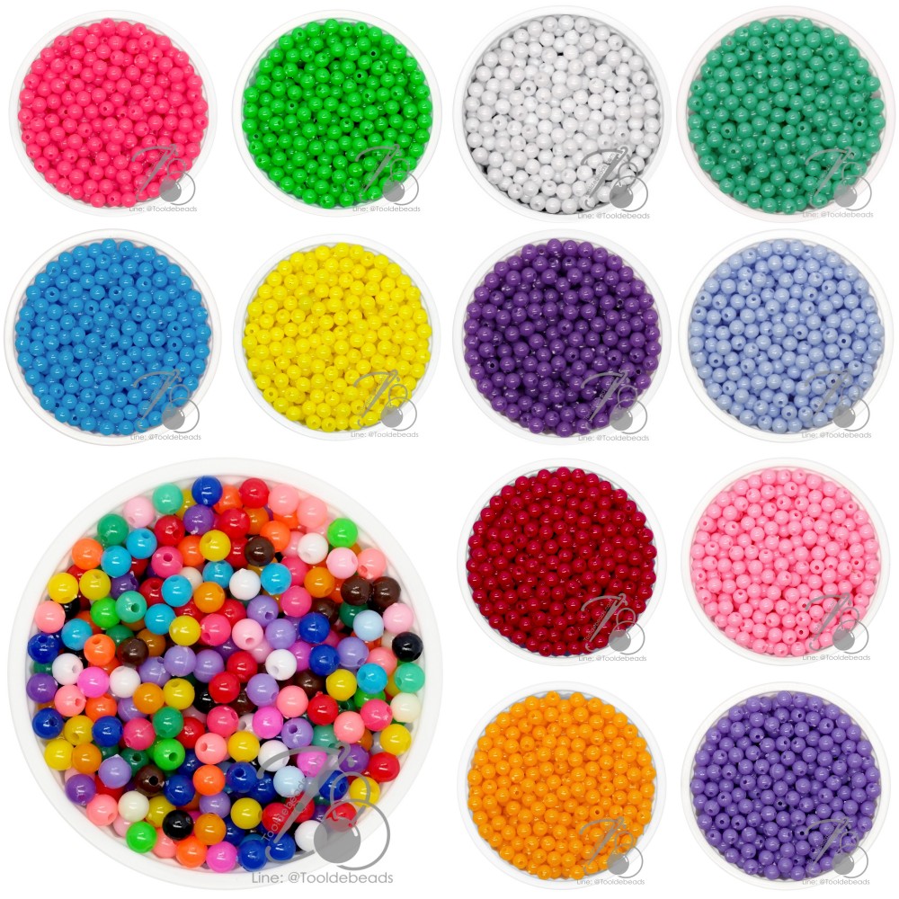 ลูกปัดกิโล ตราเสือ 4มม. สีสด (80 กรัม) SKU-11670